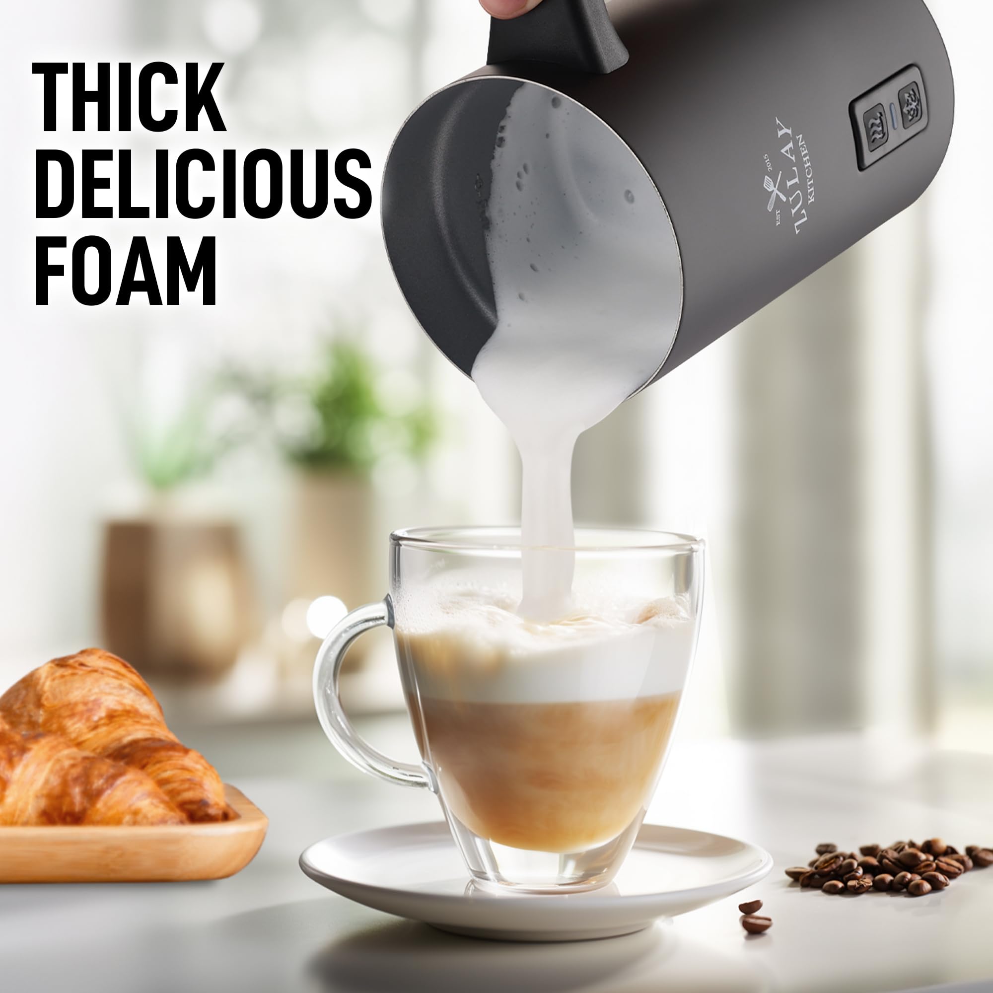 Zulay 4-in-1 Automatic Milk Frother and Steamer - Hot & Cold Foam Maker with Auto Shut Off & Temperature Control for Coffee, Latte, Cappuccino, Hot Chocolate - Perfect for Home Baristas and Coffee Lovers (Black)