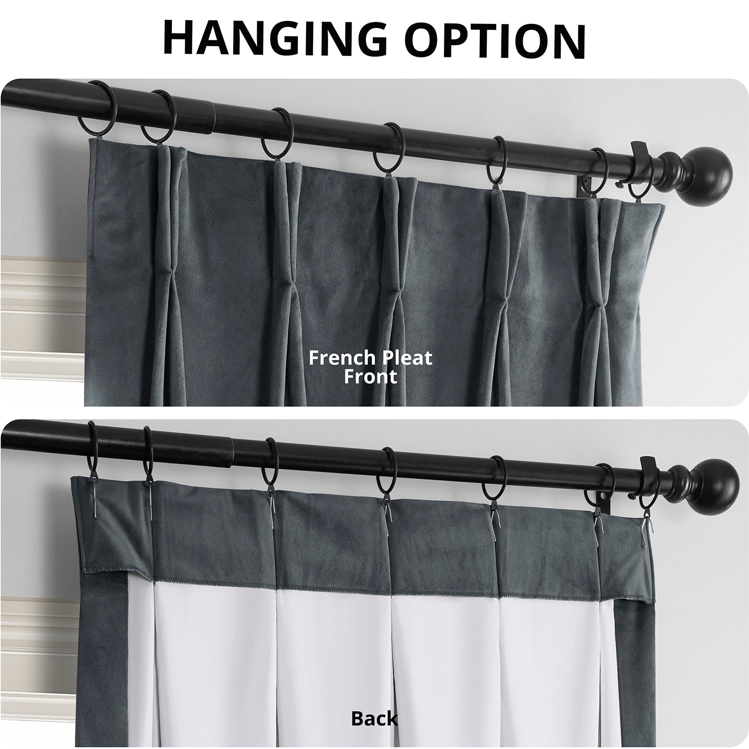 Blue Grey French Pleat Blackout Curtains for Bedroom & Living Room - Thermal Insulated Velvet Drapes for Noise Reduction & Light Blocking