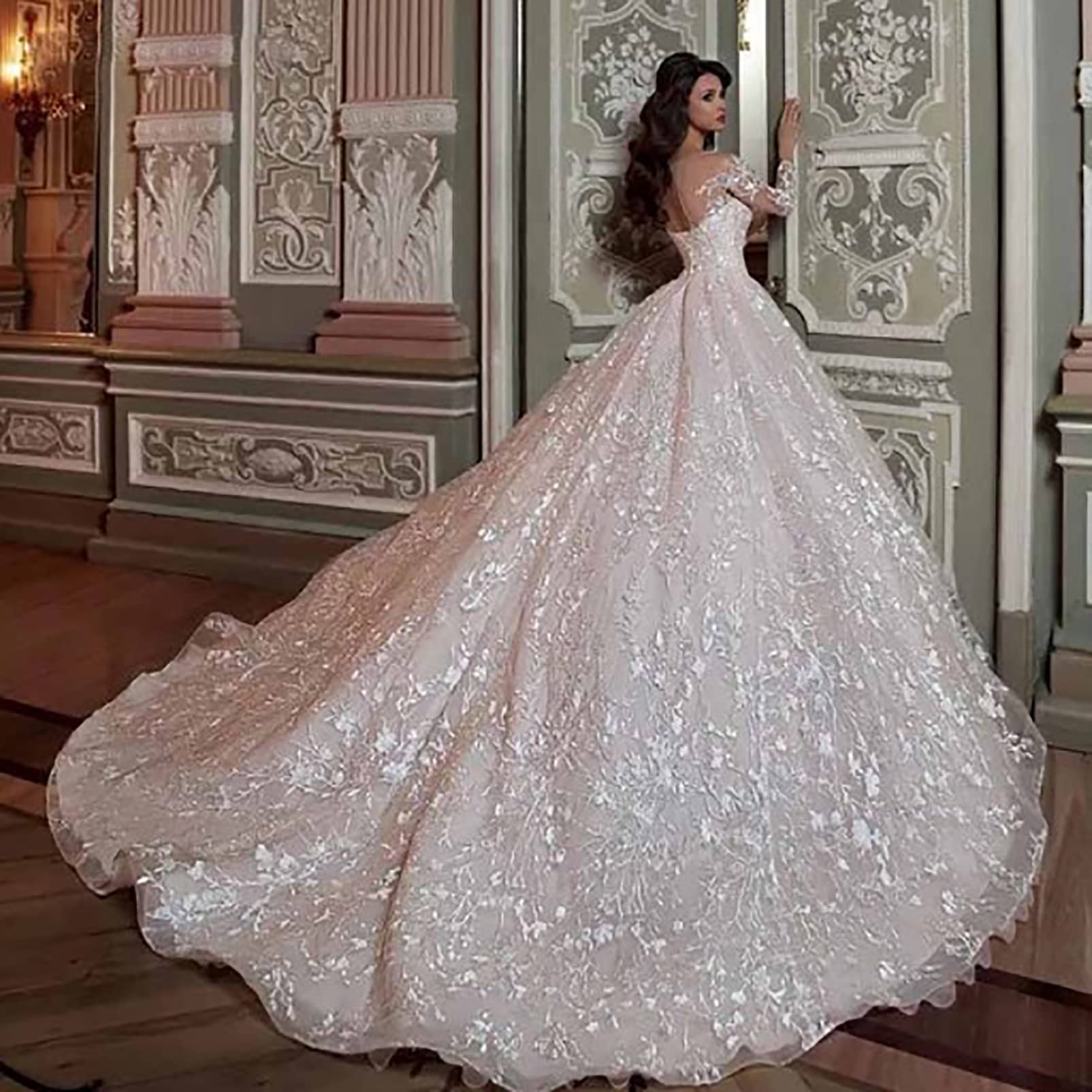 Elegant Lace Embroidered Long Sleeve Wedding Dress for Women - Vintage Maxi Bridal Gown with Bodycon Fit | Perfect for Beach Weddings, Evening Ceremonies & Bridesmaid Dresses