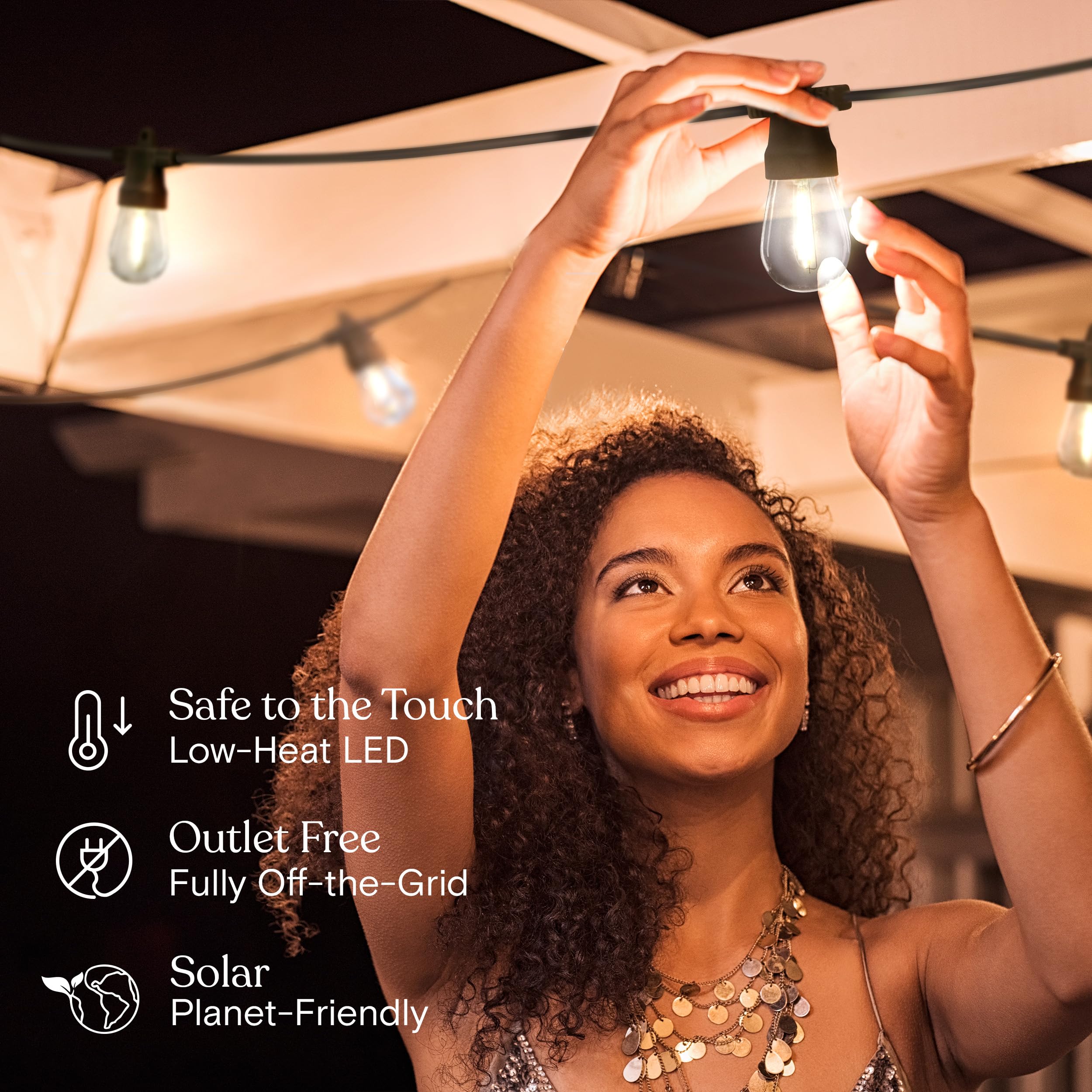 Brightech Ambience Pro 48ft Solar Powered Outdoor String Lights - Commercial Grade Waterproof LED Patio Lights with 15 Shatterproof Edison Bulbs (1W Soft White) - Perfect for Backyard, Garden, Deck, Porch & Outdoor Parties
