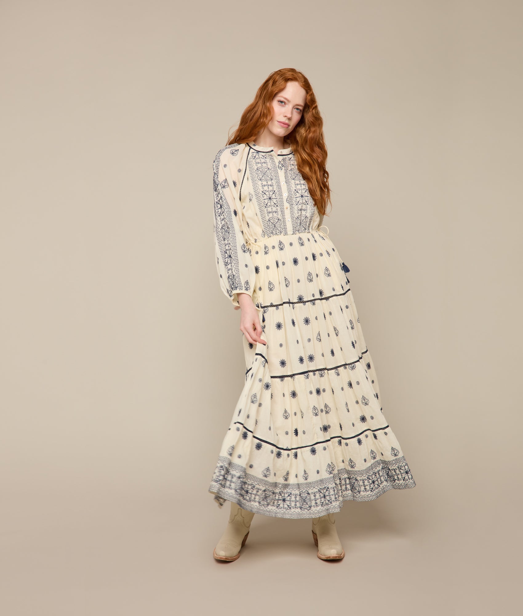 Charlotte Tiered Dress - Off White | Elegant Flowy Midi Dress for Women | Perfect for Weddings, Parties & Summer Outfits