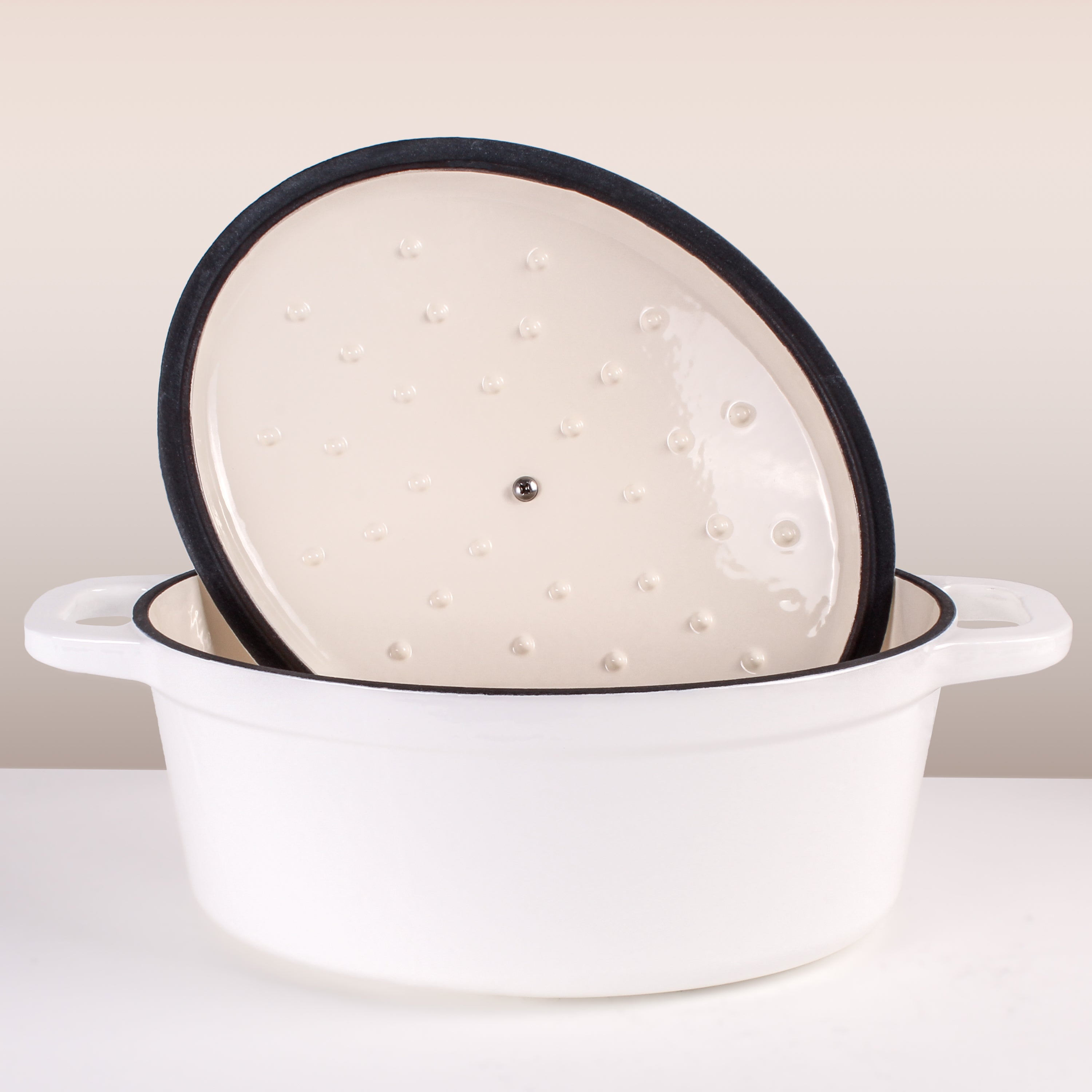 BergHOFF Neo Cast Iron 8-Quart Oval Dutch Oven with Lid, White - Perfect for Slow Cooking, Braising & Baking Bread | Stovetop to Oven Safe Cookware