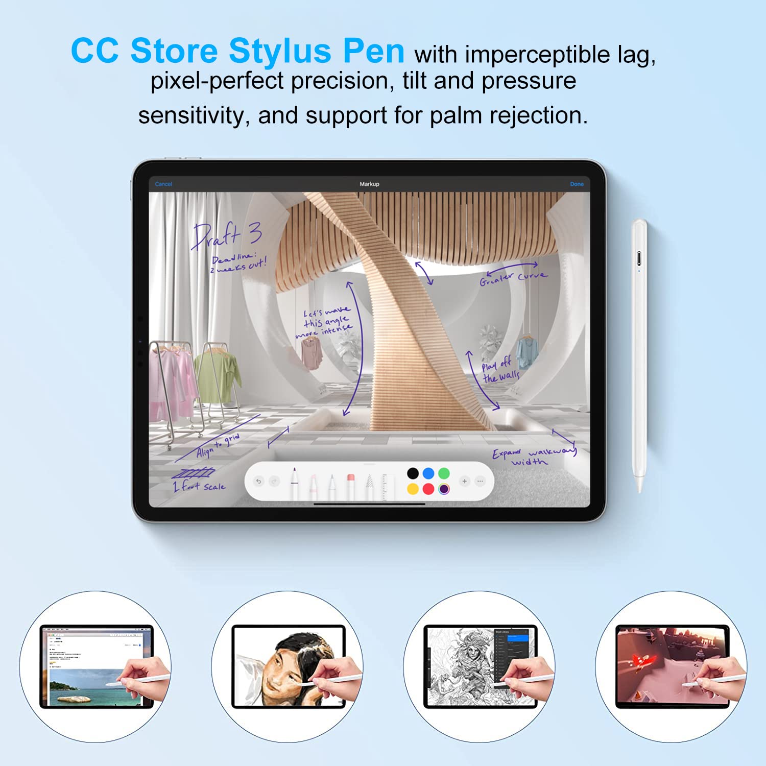 Apple Pencil Alternative for iPad 10th/9th Generation - Stylus Pen Compatible with iPad 2018-2022 Models (10th/9th/8th/7th/6th Gen, Air, Pro, Mini) - 15 Min Fast Charging, Palm Rejection & Tilt Sensitivity - White - Perfect for Drawing, Note Taking & Digital Art