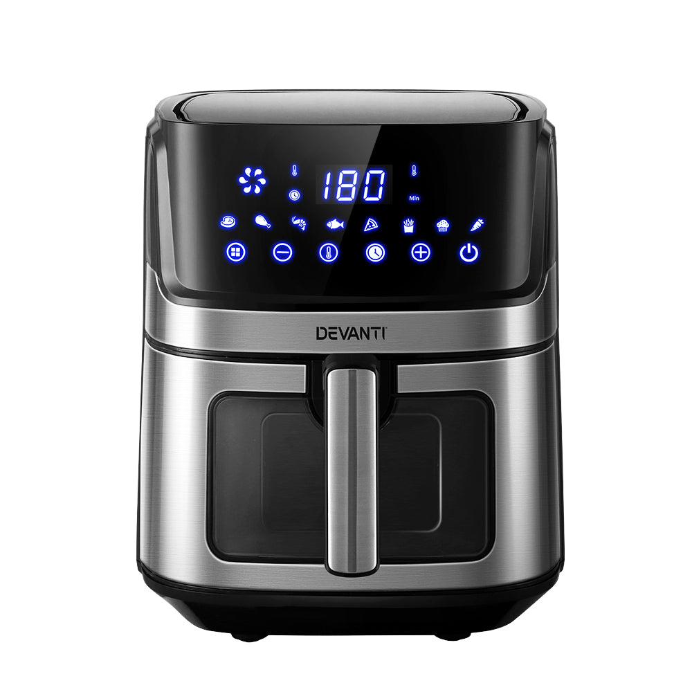 Devanti 6.5L Digital Air Fryer with LCD Display & Clear View Window - Perfect for Healthy Frying, Baking, Roasting & Reheating at Home