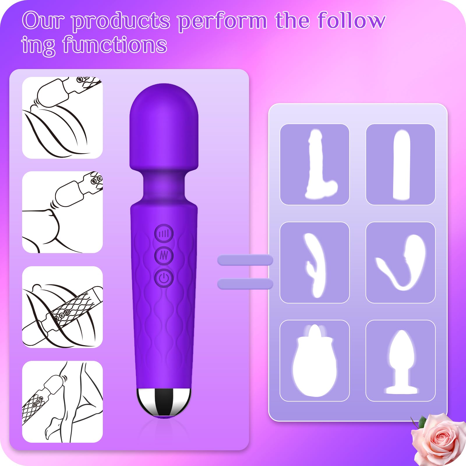 8-Speed G Spot Vibrator Wand with 20 Patterns - Powerful Clitoral Stimulator for Women, Couples Adult Sex Toy - Purple - Perfect for Solo Play & Romantic Nights