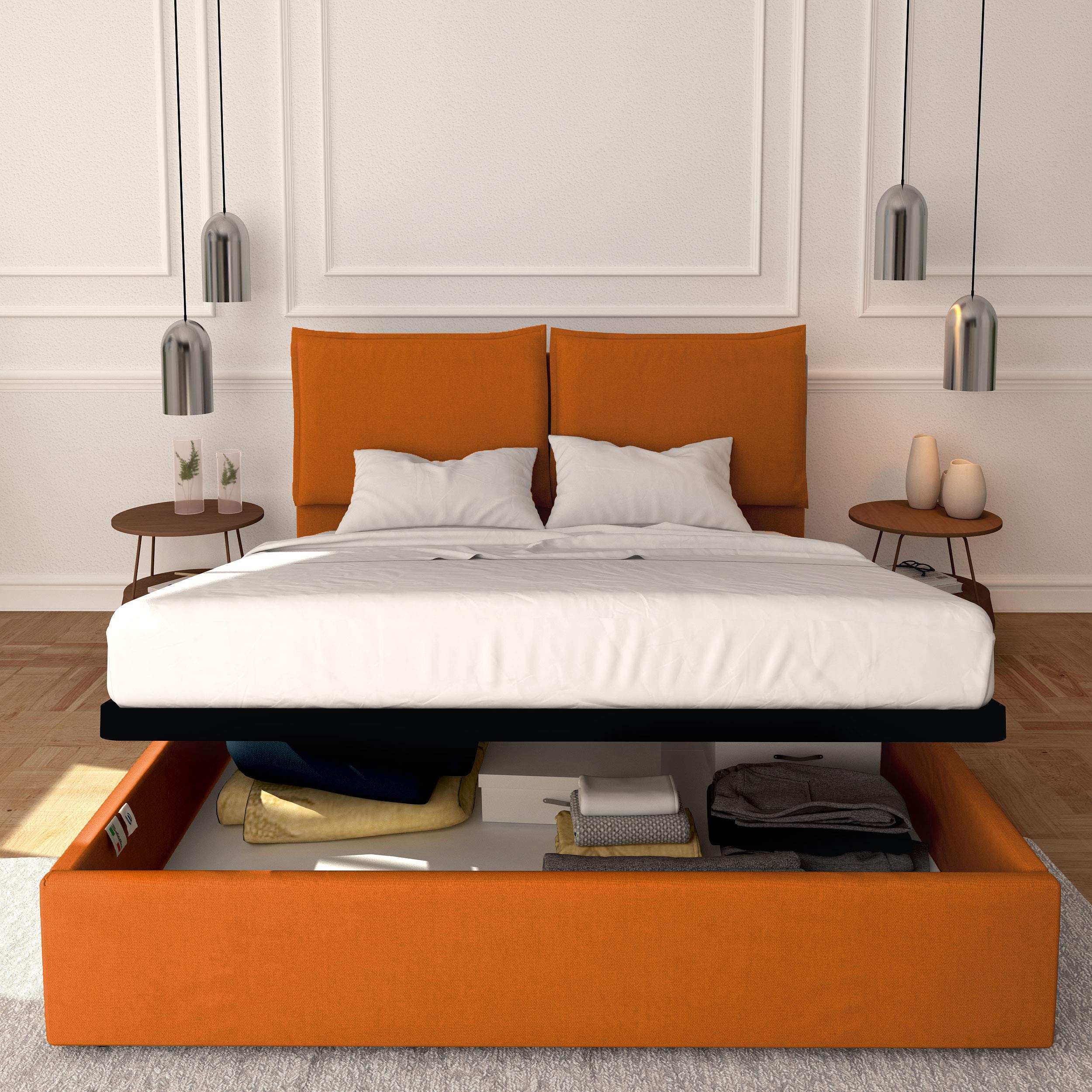 Baldiflex Licia Queen Size Bed Frame with Upholstered Headboard & Slatted Base - 160x190cm Synthetic Leather Platform Bed for Mattress Support, Modern Bedroom Furniture (Perfect for Master Bedrooms & Guest Rooms)