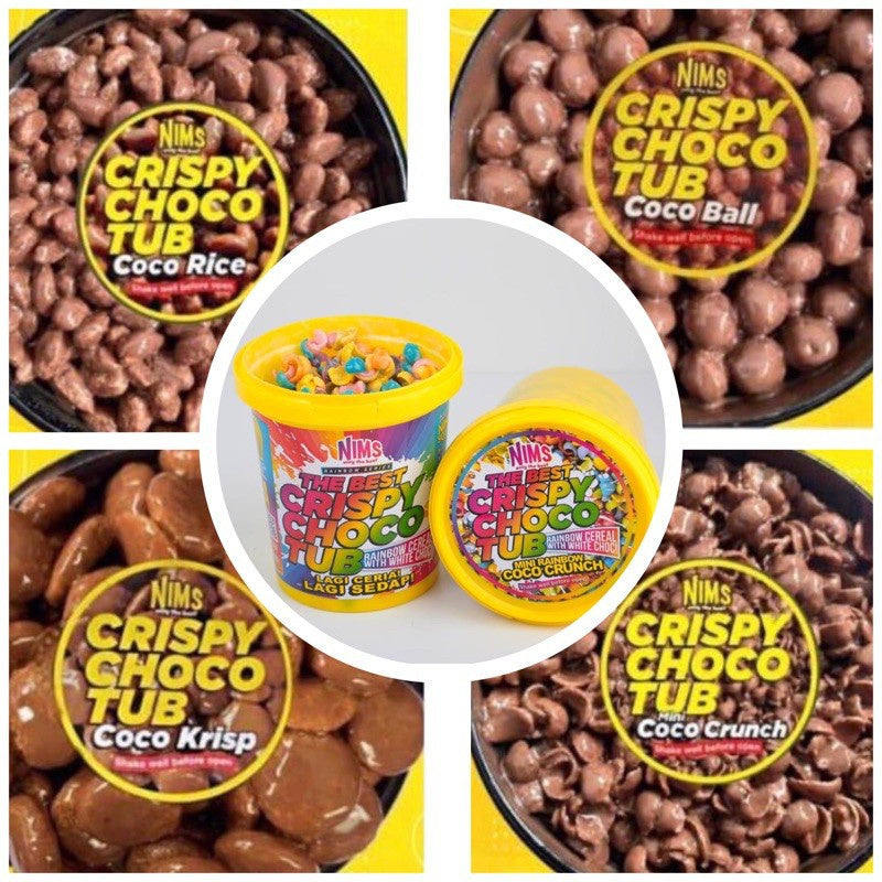Nims Crispy Choco Tub - 6 Delicious Flavors (Milk, Dark, White Chocolate & More) - Perfect for Gifts, Parties & Snacking