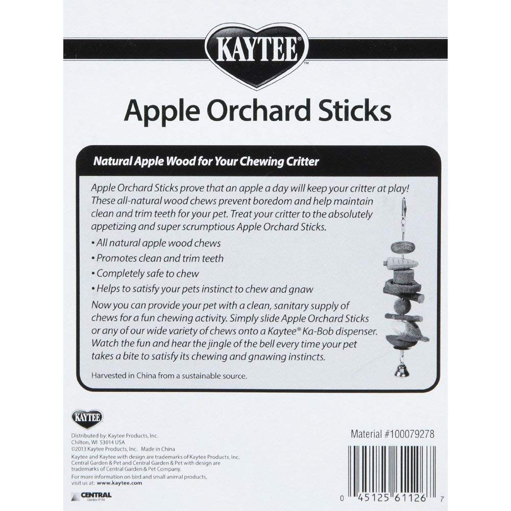 Kaytee Apple Orchard Sticks for Small Pets - 10 Pack Natural Chew Toys for Rabbits, Hamsters & Guinea Pigs - Safe Wooden Treats for Dental Health & Boredom Relief - Perfect for Cage Enrichment & Playtime