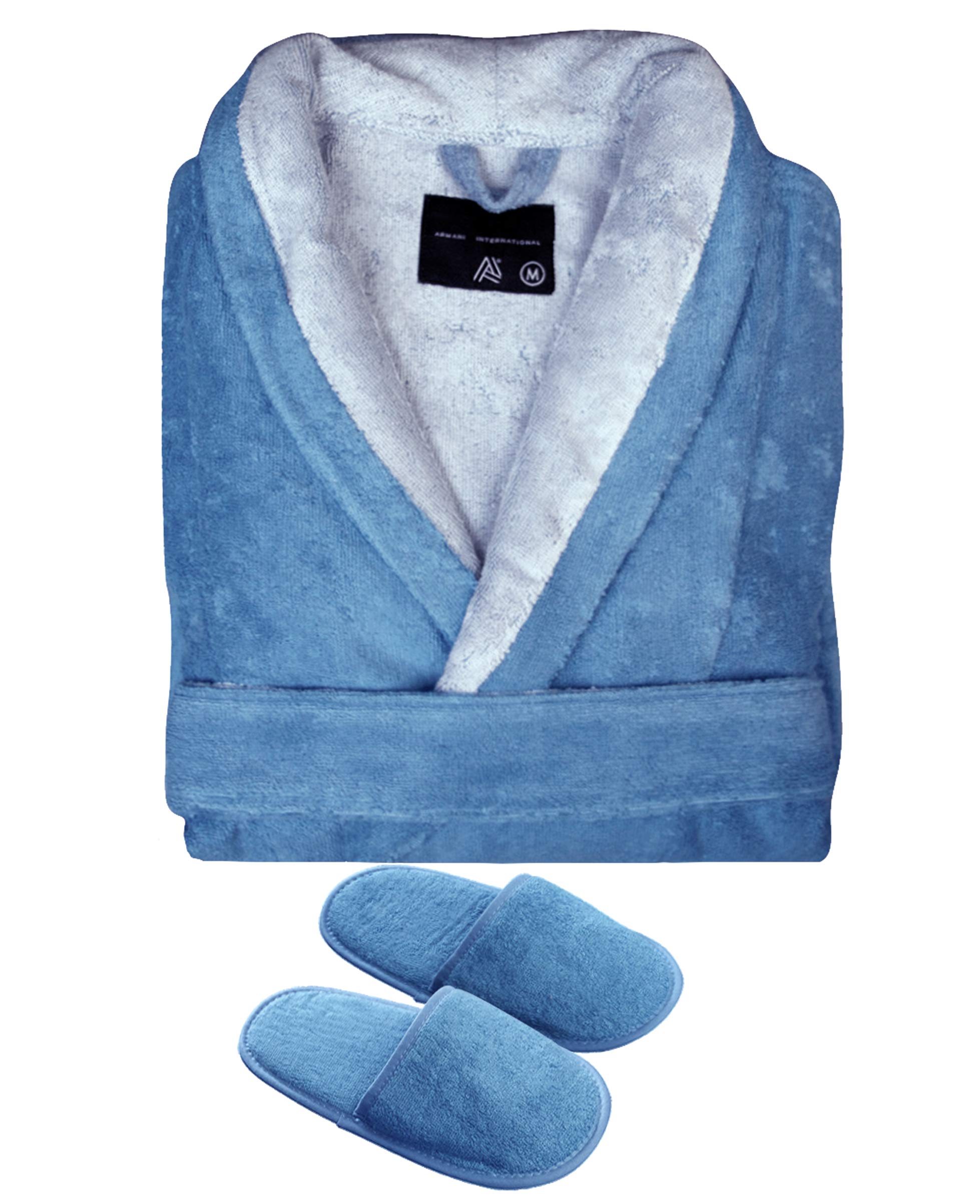 Elegant Men's Two-Faced Bathrobe X-Large with Slippers, Towel Set & Wash Mitt - 6 Piece Blue Spa Gift Set for Relaxation & Home Comfort