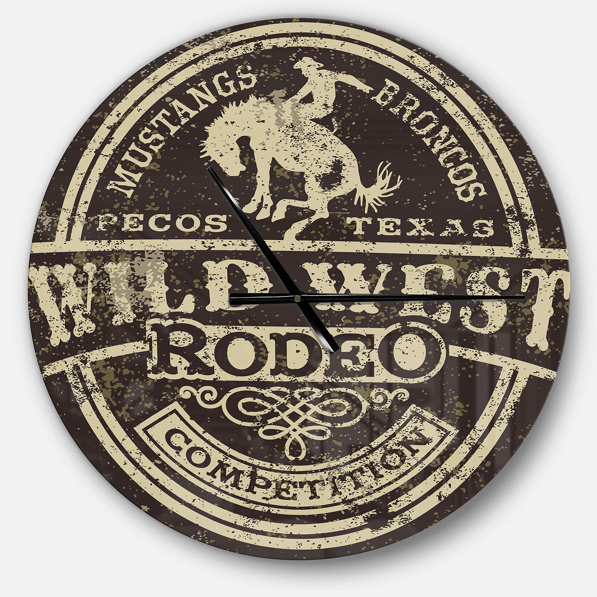 Designart Wild West Rodeo Wall Art - Modern Round Metal Wall Clock for Home Decor | Western Theme Contemporary Wall Clock for Living Room, Bedroom & Office | Perfect for Cowboy Style Interior Design & Western Decor Enthusiasts