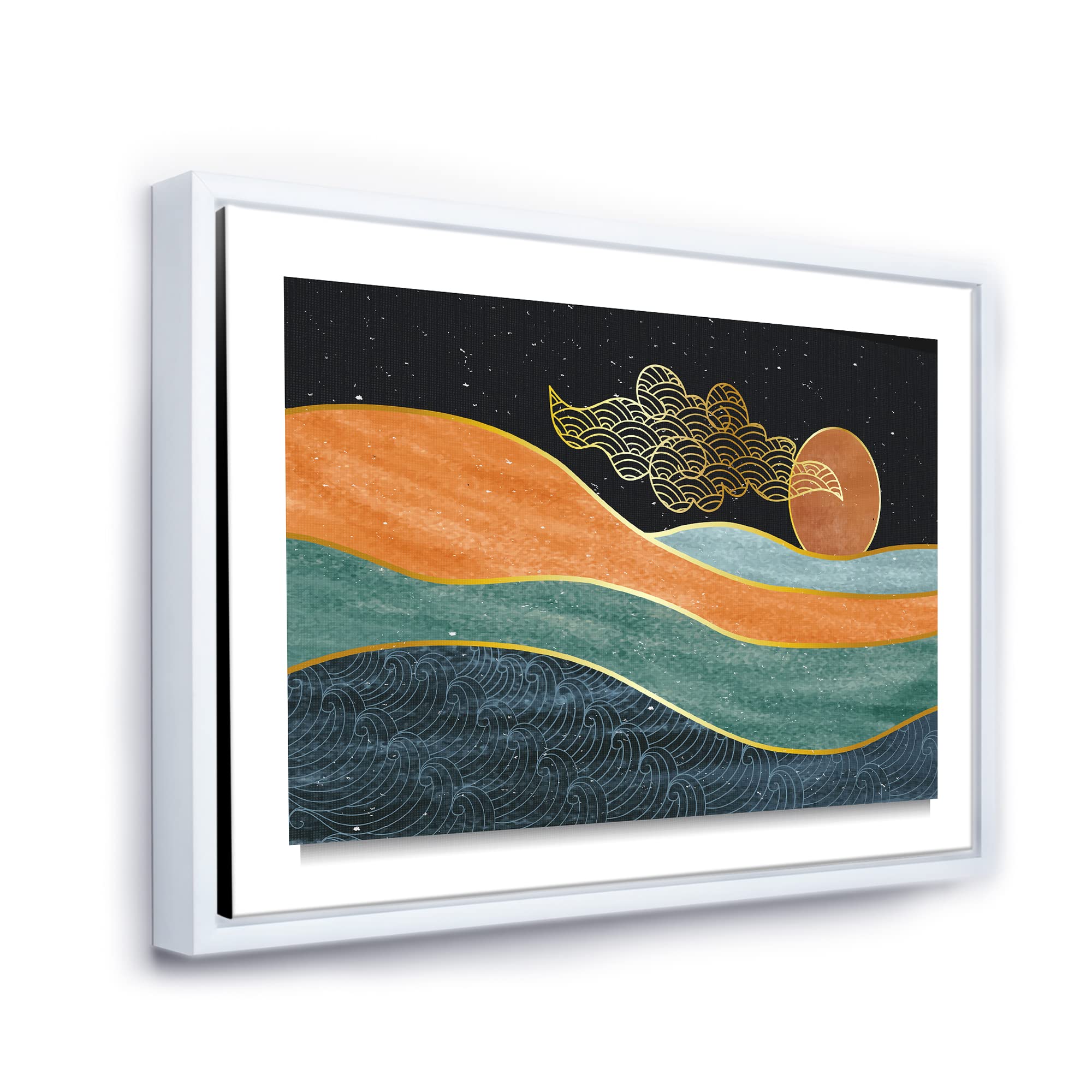 Abstract Nature Landscape Canvas Art - Modern Framed Wall Decor with Sea, Sky, Sun & Mountain Design | Perfect for Living Room, Bedroom & Office Decor