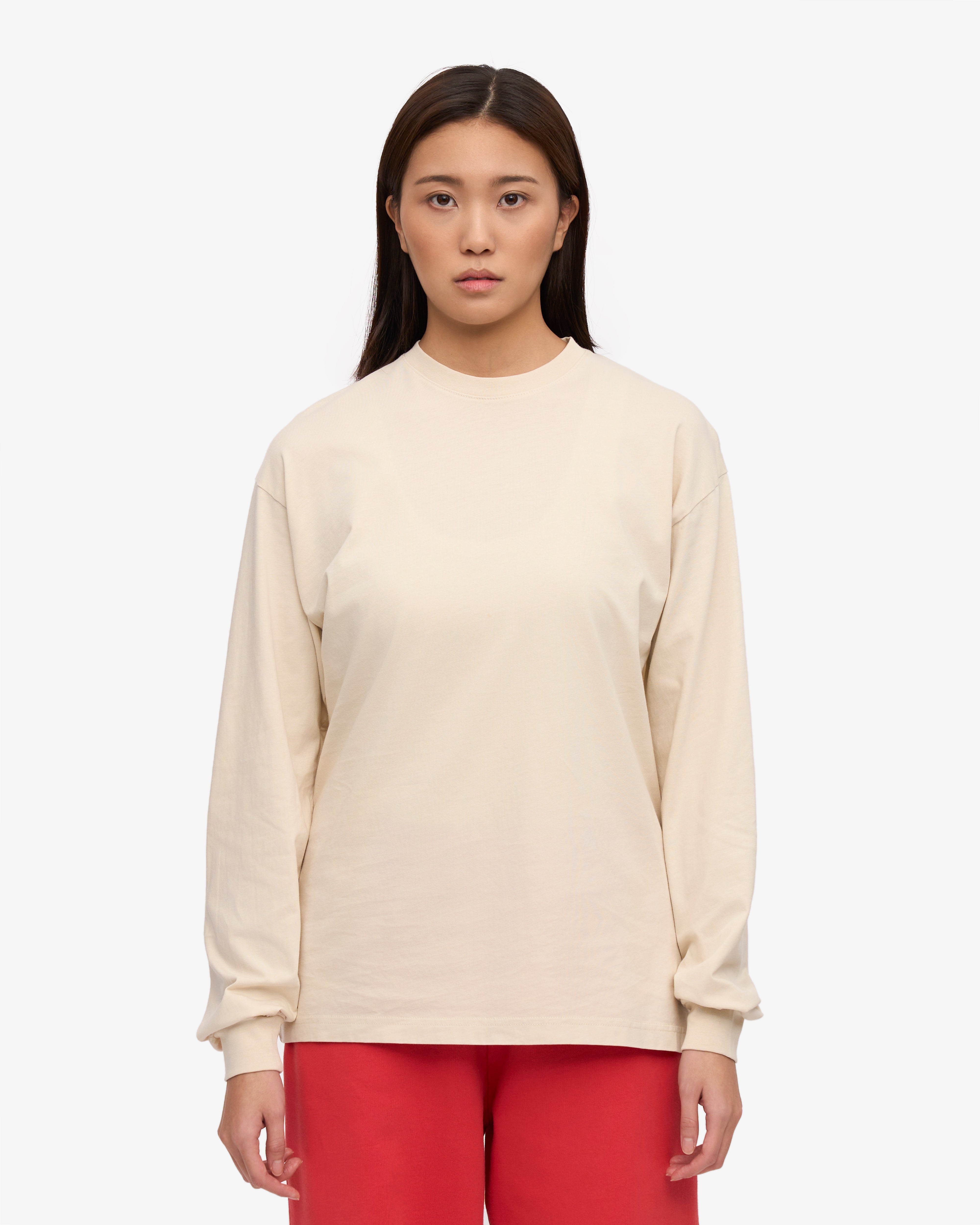Oversized Organic Long Sleeve T-Shirt for Women - Soft Ivory White Cotton Shirt - Casual Loungewear & Layering Essential