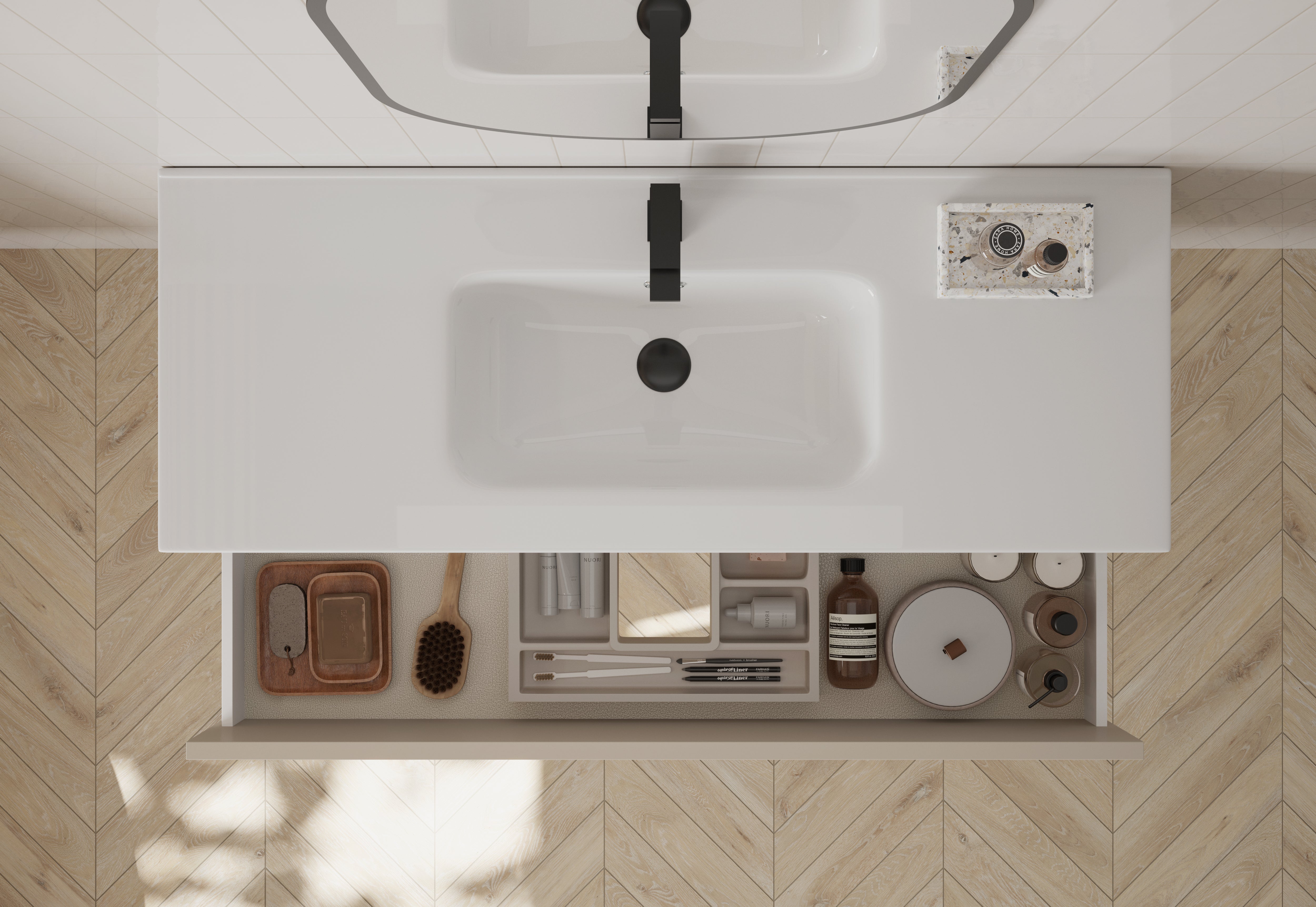 DAX Venice Single Bathroom Vanity Cabinet with Onyx Basin - Modern Bathroom Storage Solution for Small Spaces, Powder Rooms & Guest Baths