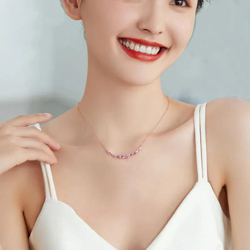 18K Yellow Gold Pendant Necklace with Pink Sapphires & Diamonds - Elegant Women's Jewelry for Engagement, Wedding & Special Occasions | Perfect Gift for Her, Anniversary & Valentine's Day