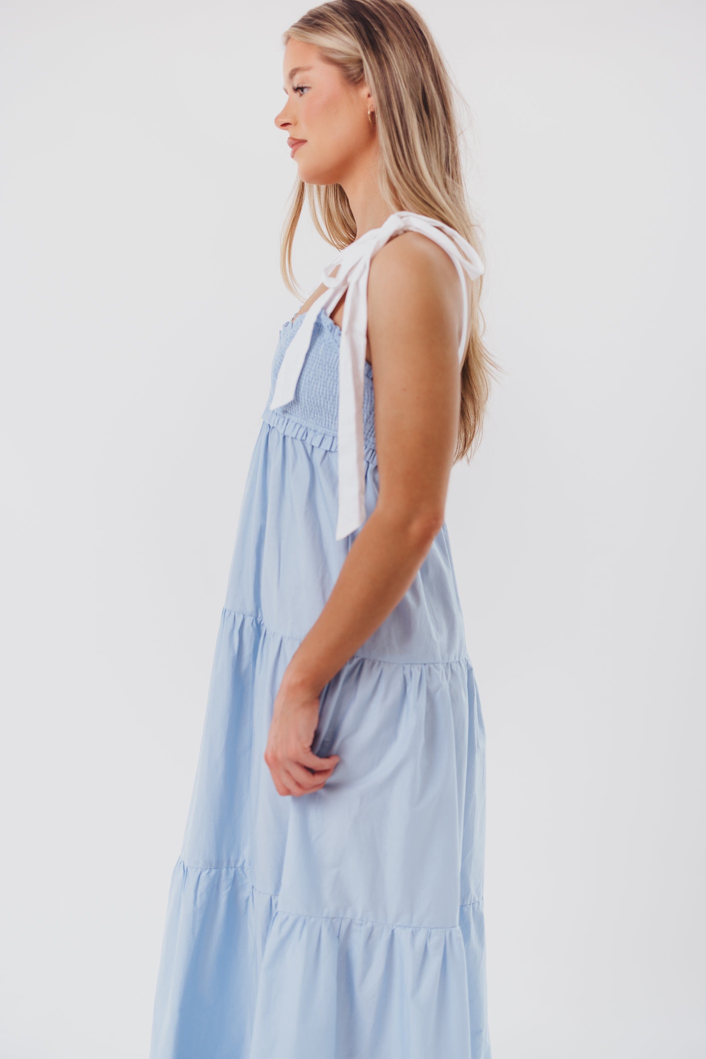 Chambray & Ivory Amber Maxi Dress for Women - Elegant Long Flowy Summer Dress for Beach, Wedding, or Casual Outings