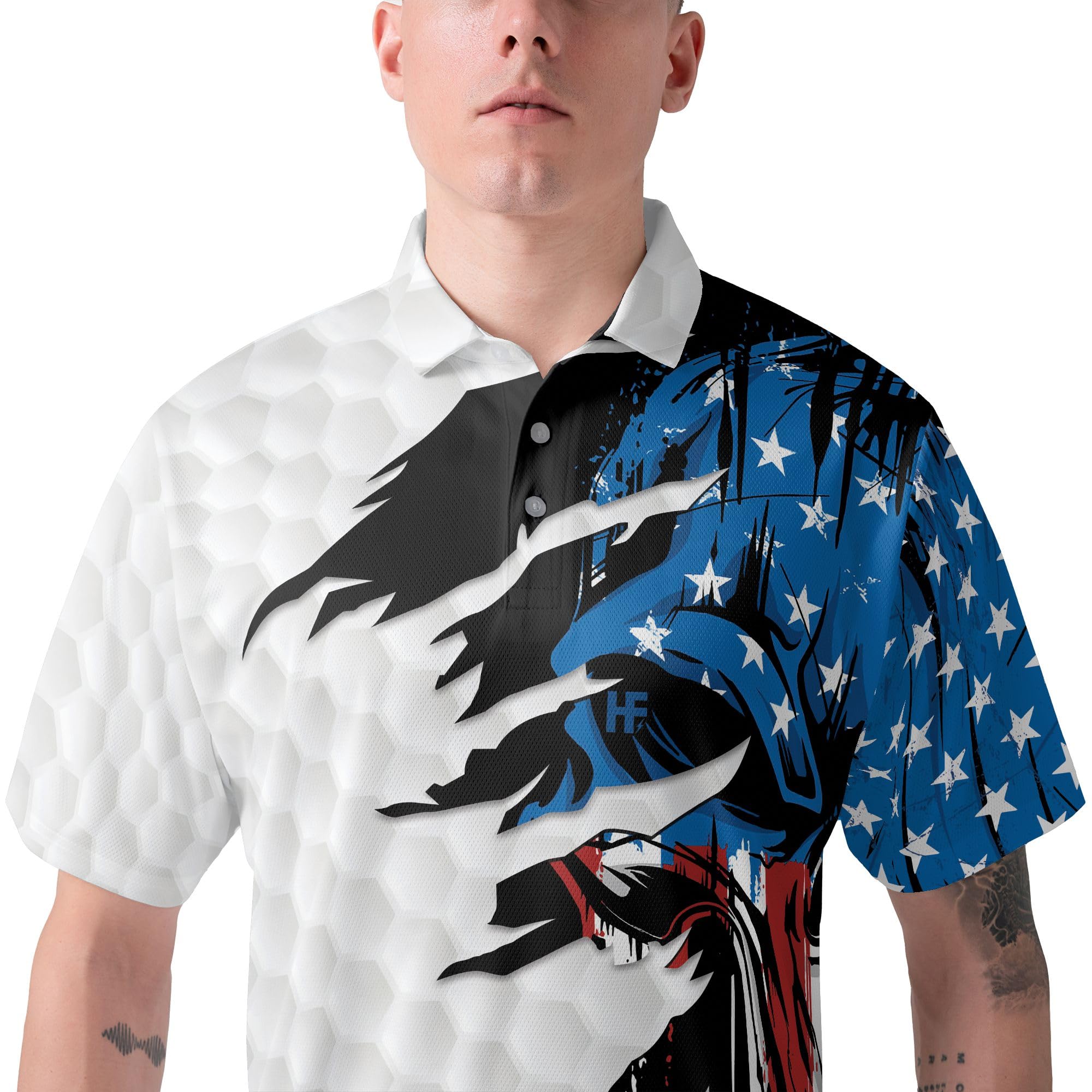 HYPERFAVOR Patriotic Golf Shirts for Men - American Flag Polo Shirts for Golfers - Breathable Short Sleeve Performance Shirt - Perfect for Golf Tournaments & 4th of July Celebrations