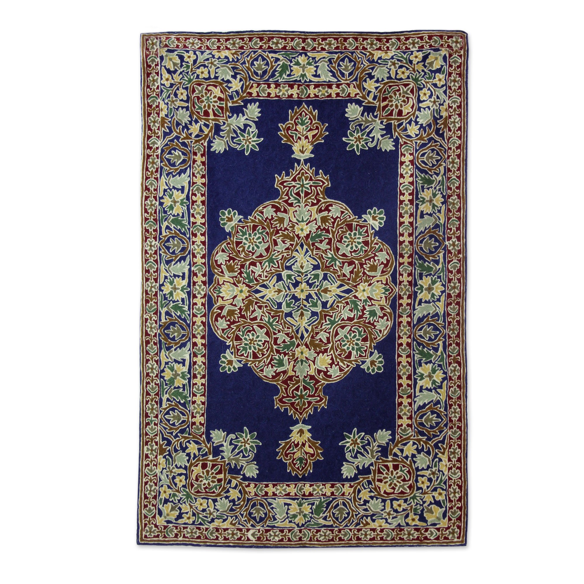 Handmade NOVICA Season of Flowers 3'x5' Wool Chain-Stitch Rug - Bohemian Home Decor for Living Room & Bedroom
