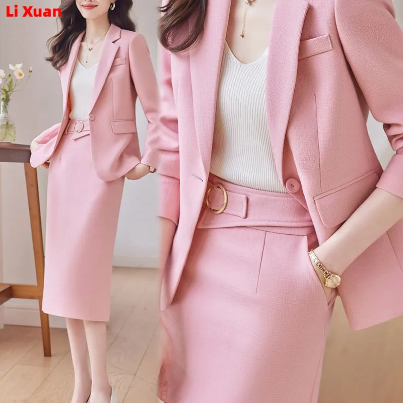 Elegant Autumn Formal Blazer & Skirt Set for Women | Korean Style Business Office Suit | 2-Piece Work Jacket Outfit | 2024 Winter Collection | Perfect for Business Meetings, Office Wear & Professional Events