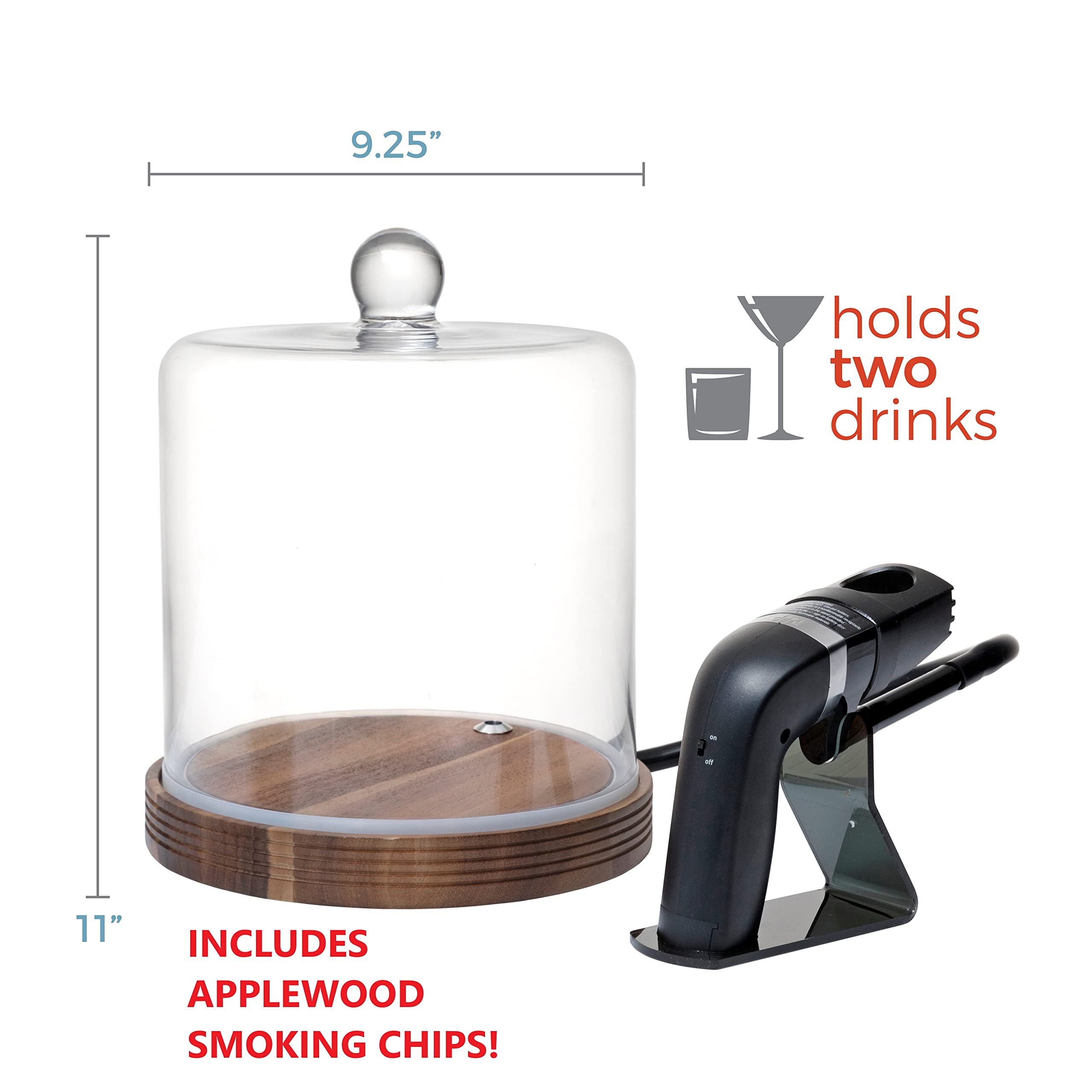 Premium Glass Smoke Cloche with Handheld Smoker & Wood Chips - Elegant Cocktail, Charcuterie & Food Display Cover - Perfect for Home Bars, Gourmet Dining & Entertaining