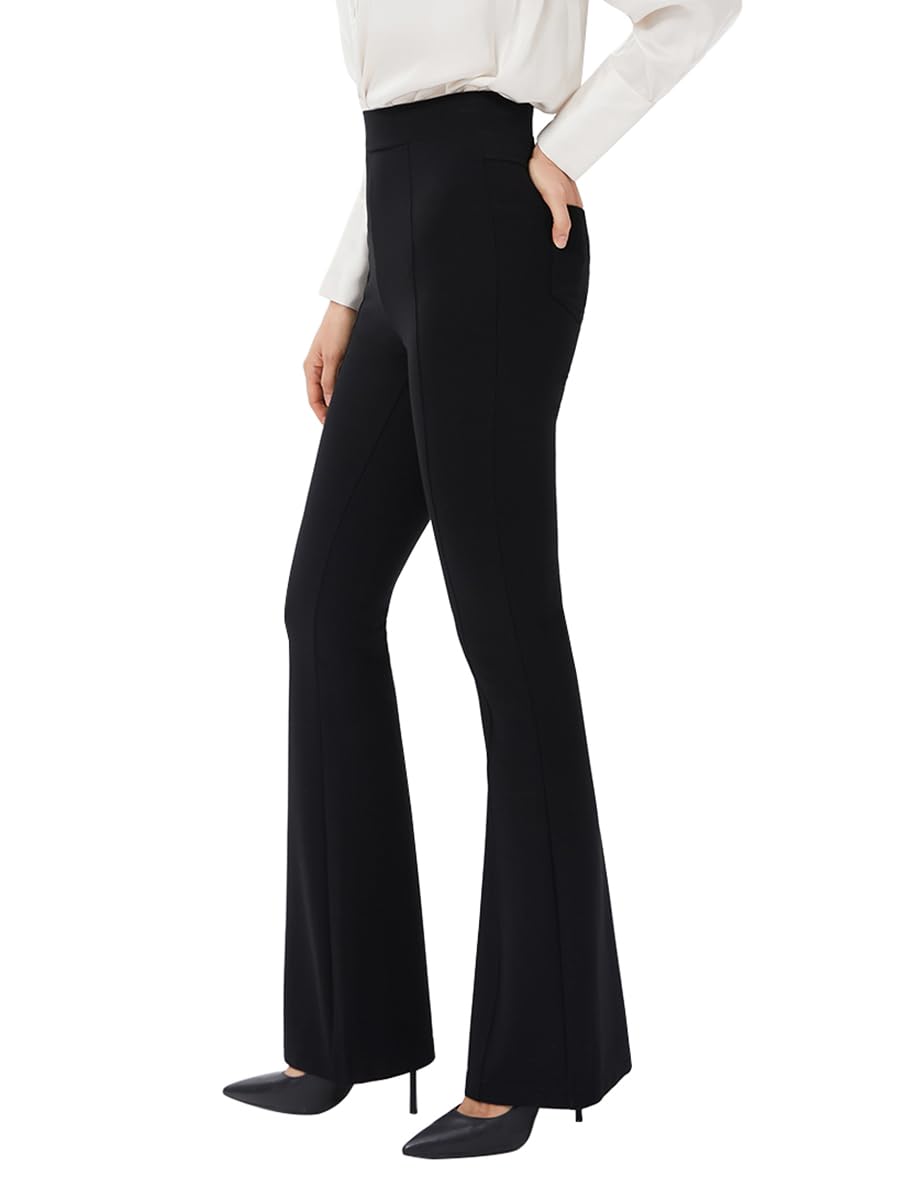 Minmaxmum Women's High Waisted Flare Dress Pants - Stretchy Pull On Work Pants for Business Office & Casual Wear with Pockets | Perfect for Professional Outfits, Business Meetings & Everyday Comfort