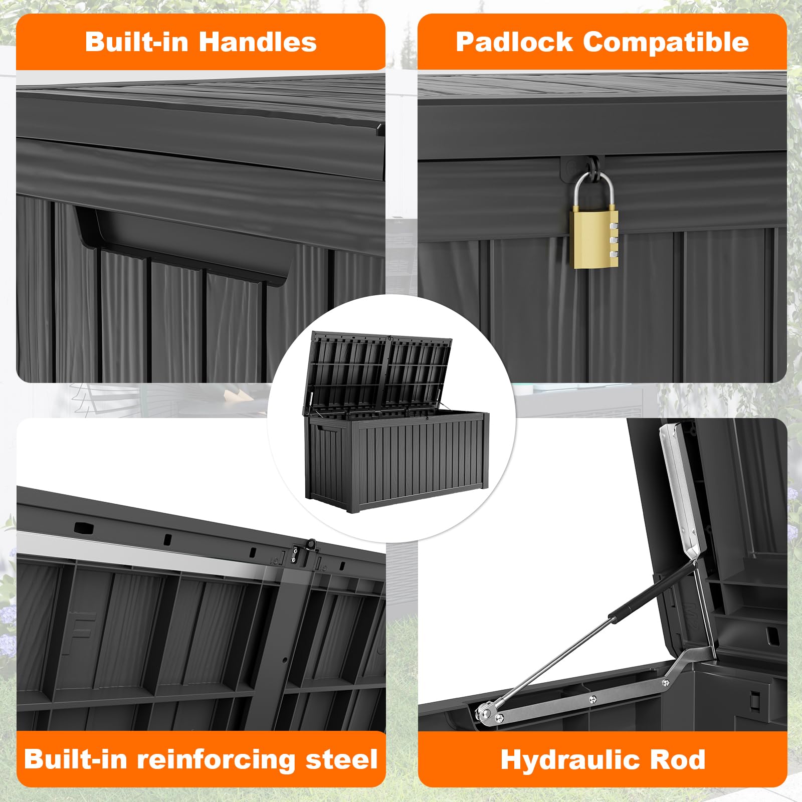 180 Gallon Large Resin Deck Box - Outdoor Lockable Storage Container with Dividers for Patio Cushions, Pool Supplies & Garden Tools | Weatherproof & UV Resistant Black | Perfect for Backyard, Poolside & Garden Organization