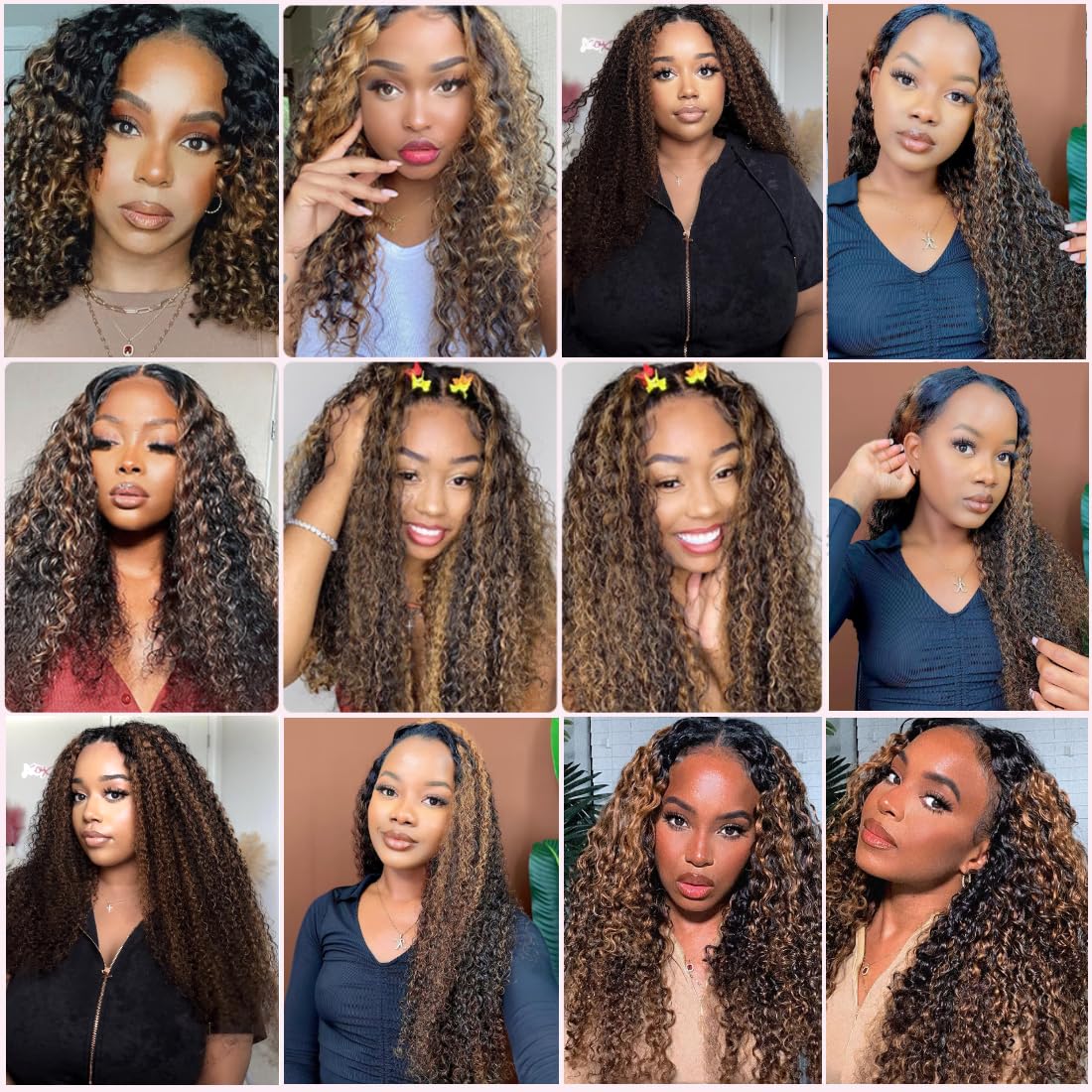 UNICE 16/18/20 Inch Brown Highlight Deep Curly Brazilian Remy Human Hair Weave Bundles - Ombre Blonde with Dark Roots for Sew-In & Wig Making (FB30 Color) | Perfect for Parties, Weddings & Daily Styling