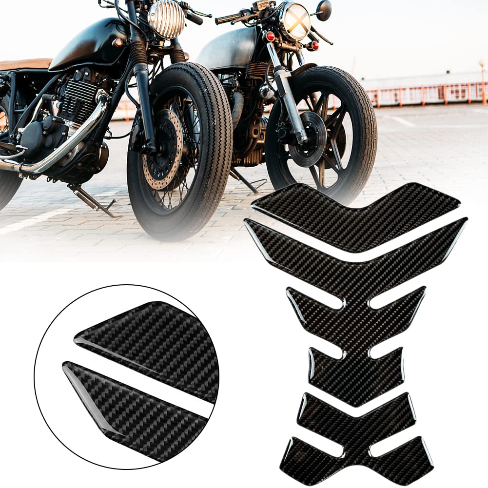 Carbon Fiber 3D Motorcycle Tank Pad Protector - Universal Gas/Oil Fuel Tank Sticker - Scratch Resistant Decal for Harley, Yamaha, Honda - Perfect for Cruiser & Sport Bike Protection