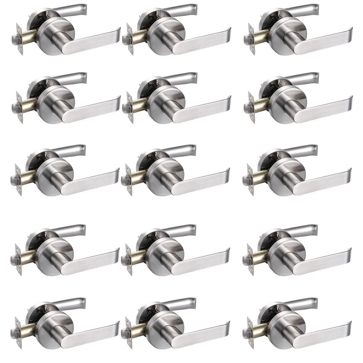 Heavy Duty Satin Nickel Lever Handle Lock for Hall & Closet Doors - Non-Locking Passage Door Hardware (HTL02) - Perfect for Bedrooms, Bathrooms & Interior Doors