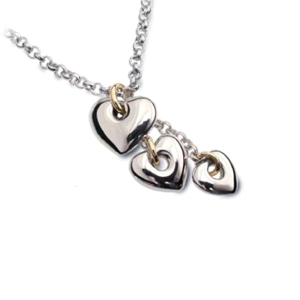 9ct Gold & Silver Triple Heart Cascade Pendant Necklace - Elegant Layered Jewelry for Women, Perfect for Valentine's Day, Anniversary & Special Occasions