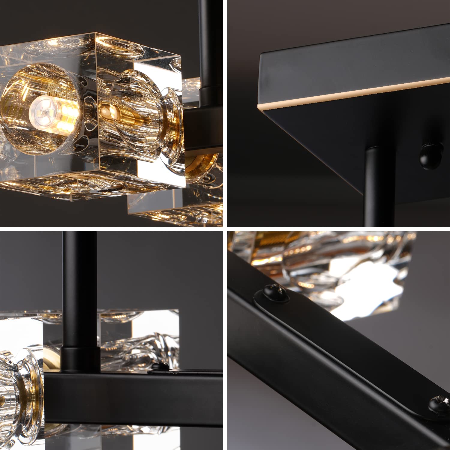 Modern Black Crystal Chandelier with 8 Lights - Cube Pendant Lighting Fixture for Dining Room, Kitchen Island, Bedroom & Living Room | Elegant Ceiling Lamp for Home Decor, Wedding Venues and Restaurants