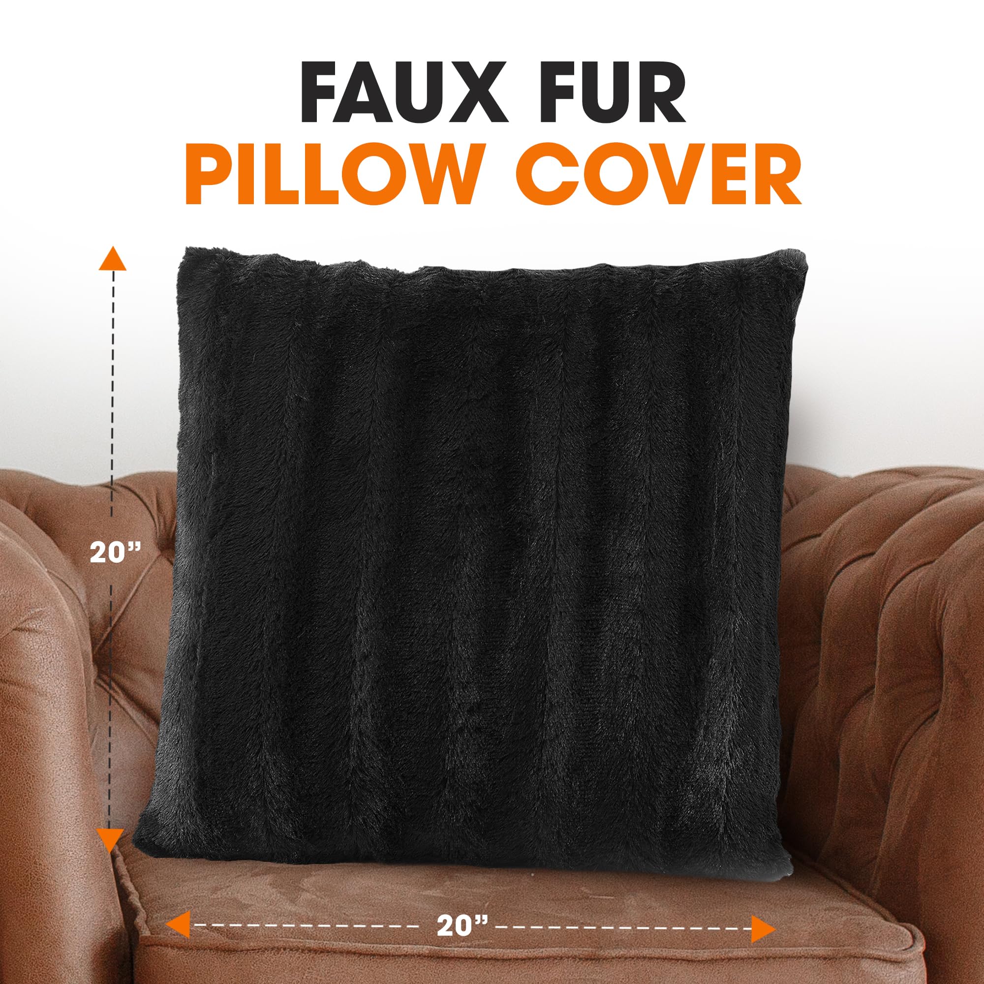 Premium Faux Fur Throw Pillow Cover - Ultra Soft & Fluffy 20x20 Inch Decorative Pillow Case for Couch, Sofa, Bed - Cozy Accent Pillow Cover for Living Room, Bedroom - Black (Pack of 1) - Perfect for Home Decor, Winter Coziness & Gift Giving