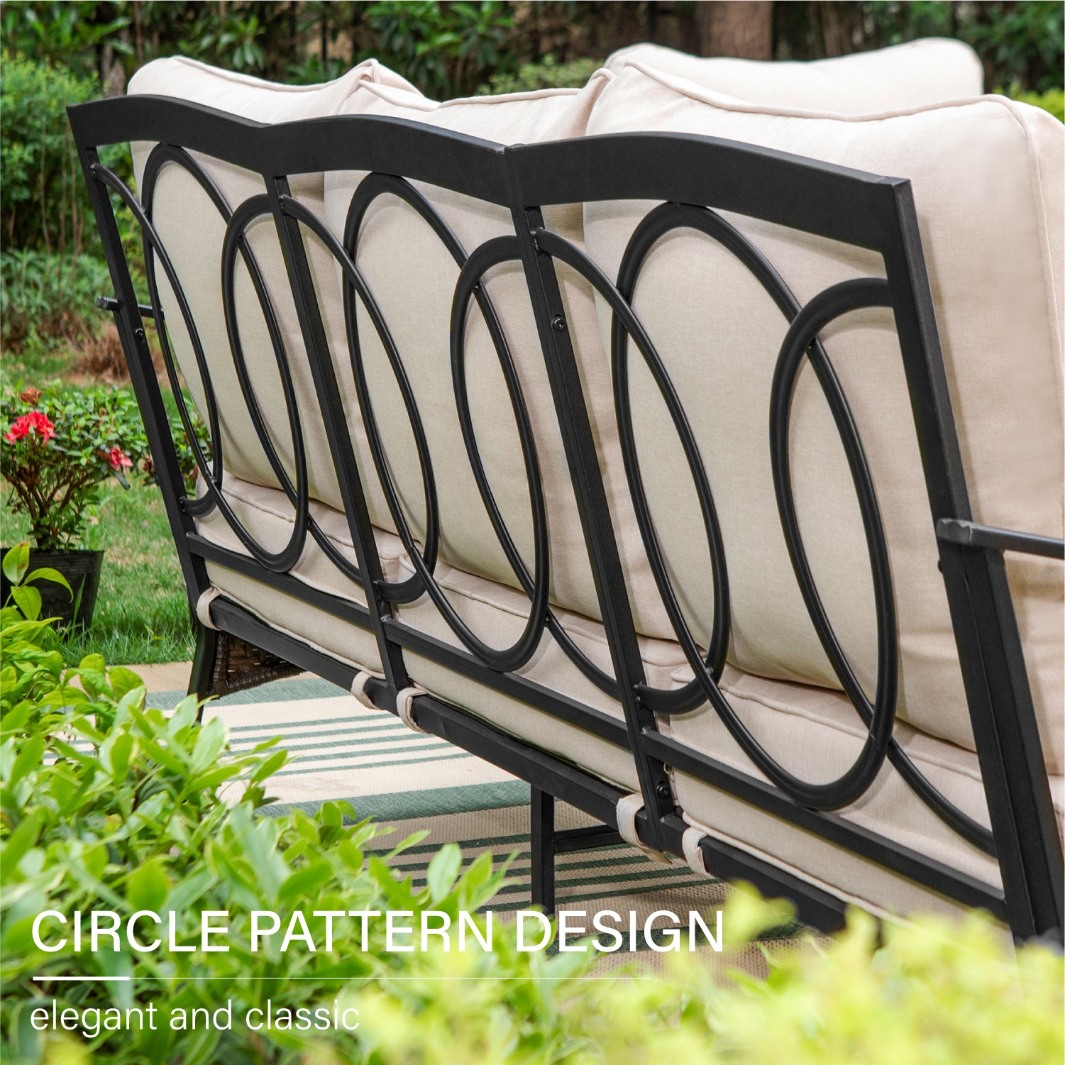 Sophia & William 5-Piece Rattan Steel Outdoor Sofa Set with Fire Pit Table - Luxury Patio Furniture for Backyard, Garden, Poolside & Camping Gatherings