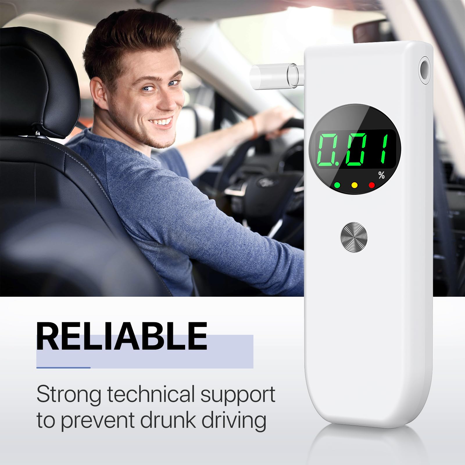 Professional Breathalyzer Alcohol Tester - High Accuracy LCD Digital Display with 10 Disposable Mouthpieces | Portable BAC Detector for Home, Party, Workplace & Road Safety (White)