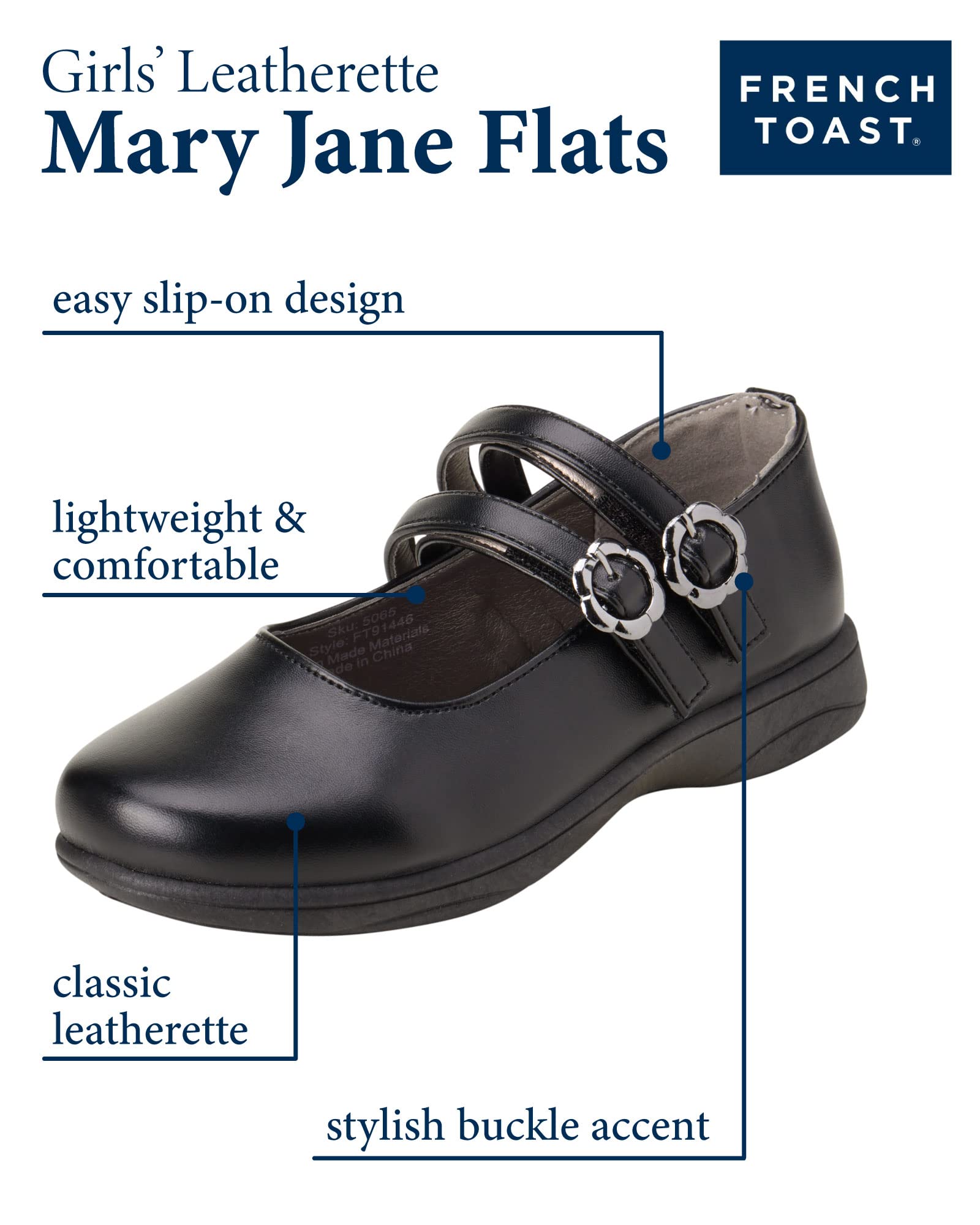 French Toast Girls' Dress Shoes - Leatherette Mary Jane School Uniform Flats for Toddler & Girls - Perfect for School, Church, and Special Occasions