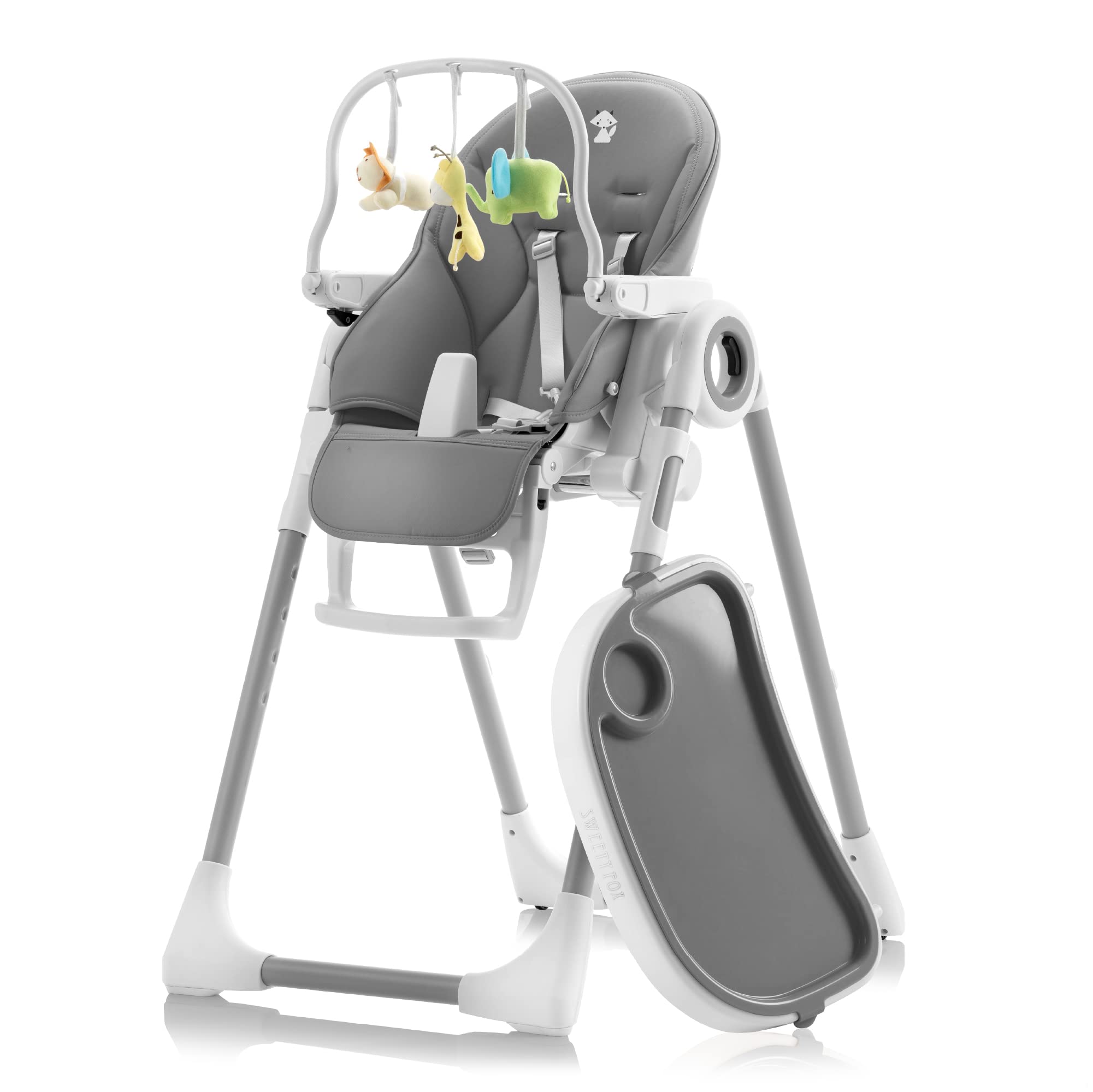 Sweety Fox Adjustable Baby High Chair - 7 Height Positions, Foldable Design for Infants & Toddlers - Dark Grey - Perfect for Dining, Feeding & Playtime at Home