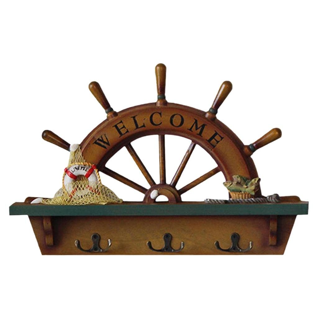 Vintage Wooden Coat Key Rack with Rustic Half Rudder Design - Wall Mounted Entryway Organizer for Coats, Hats & Keys | Perfect for Farmhouse, Cottage & Coastal Home Decor