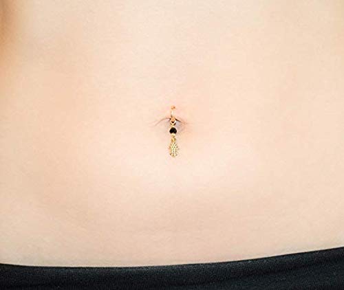 Rose Quartz Clip-On Belly Ring - Silver Dangle Fake Navel Piercing for Women | Perfect for Parties, Cosplay & Everyday Fashion Accessories
