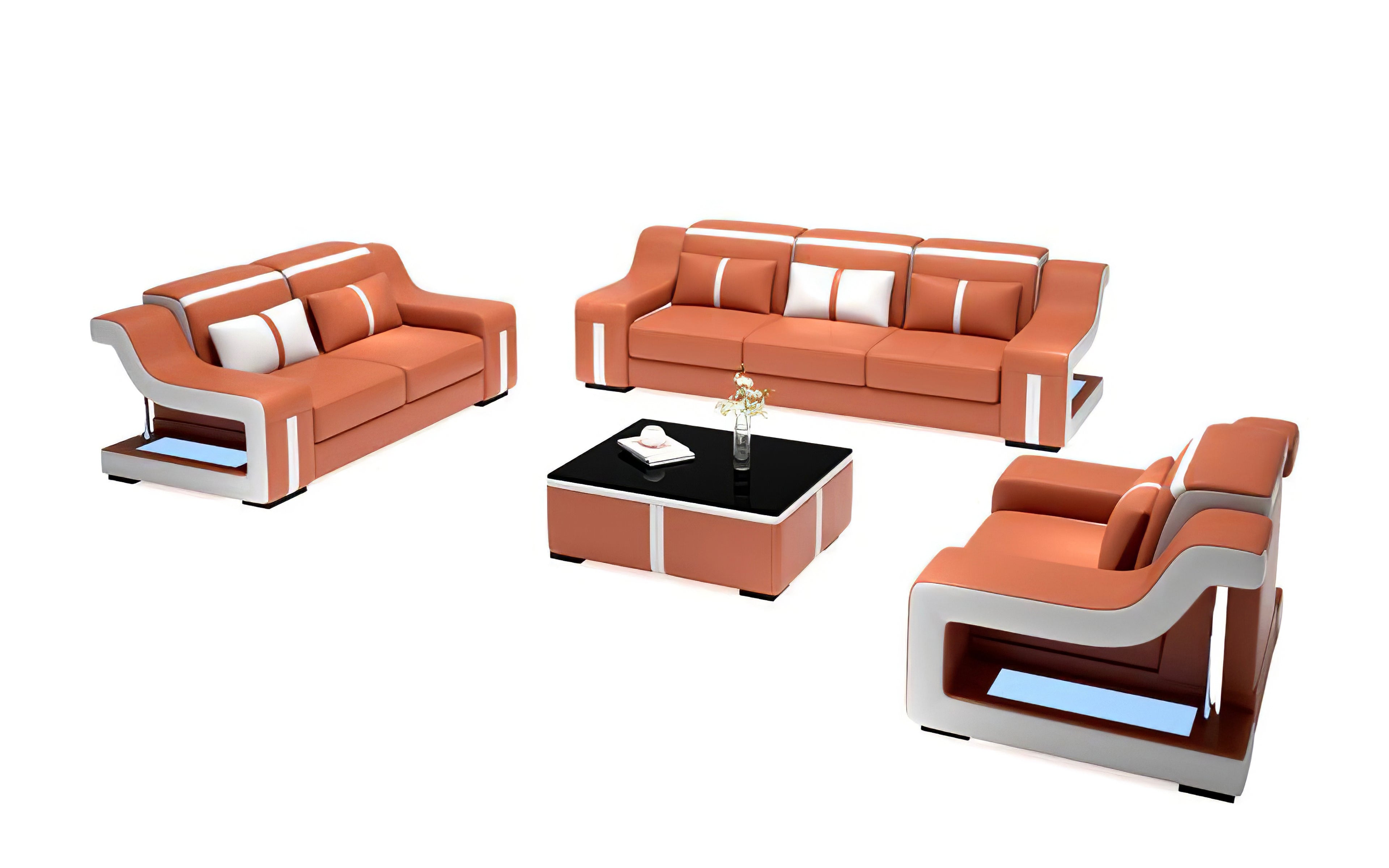 Premium Lisa Genuine Leather Sofa Set with Built-in LED Lighting - Modern Living Room Furniture for Home Theater & Lounge Relaxation