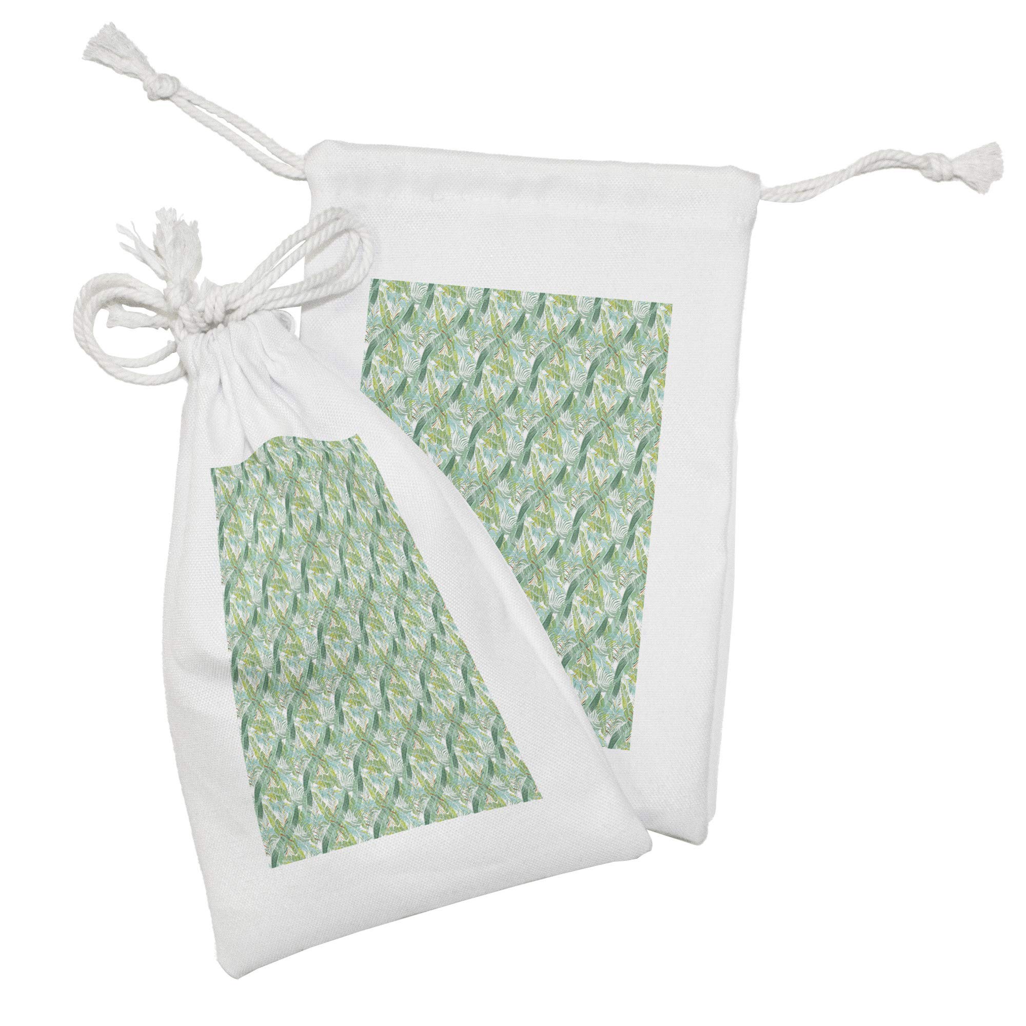 Ambesonne 2-Pack Exotic Fabric Pouch Set - Tropical Jungle Leaves Pattern Drawstring Bags for Toiletries, Masks & Favors (9
