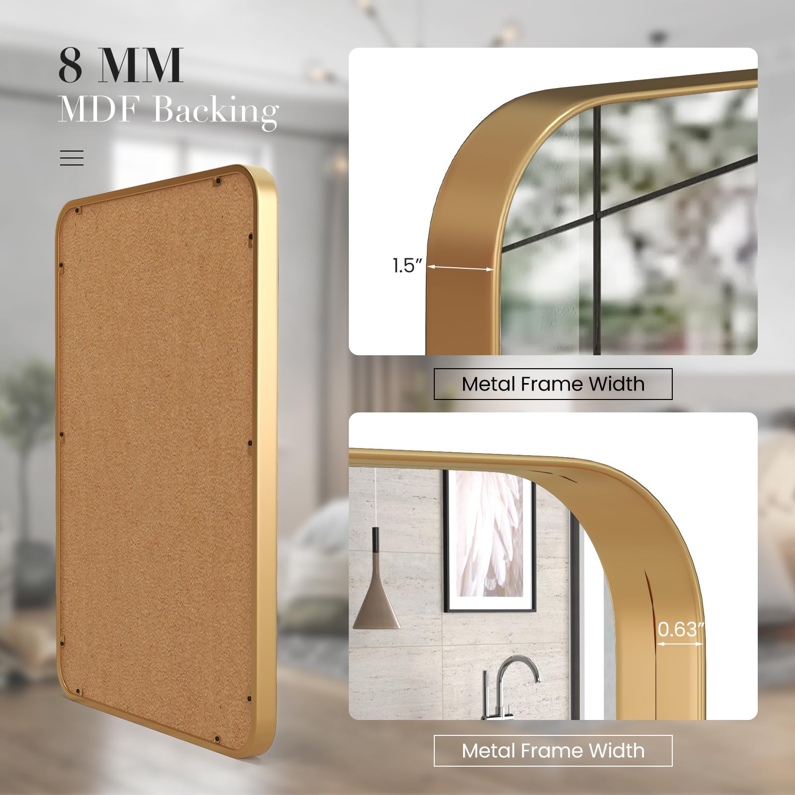 Tangkula 20 x 32 Inch Matte Gold Metal Framed Bathroom Mirror - Rust-Resistant Tempered Glass Wall Mirror for Bathroom Vanity, Horizontal or Vertical Hanging - Perfect for Modern Bathrooms, Powder Rooms & Dressing Areas