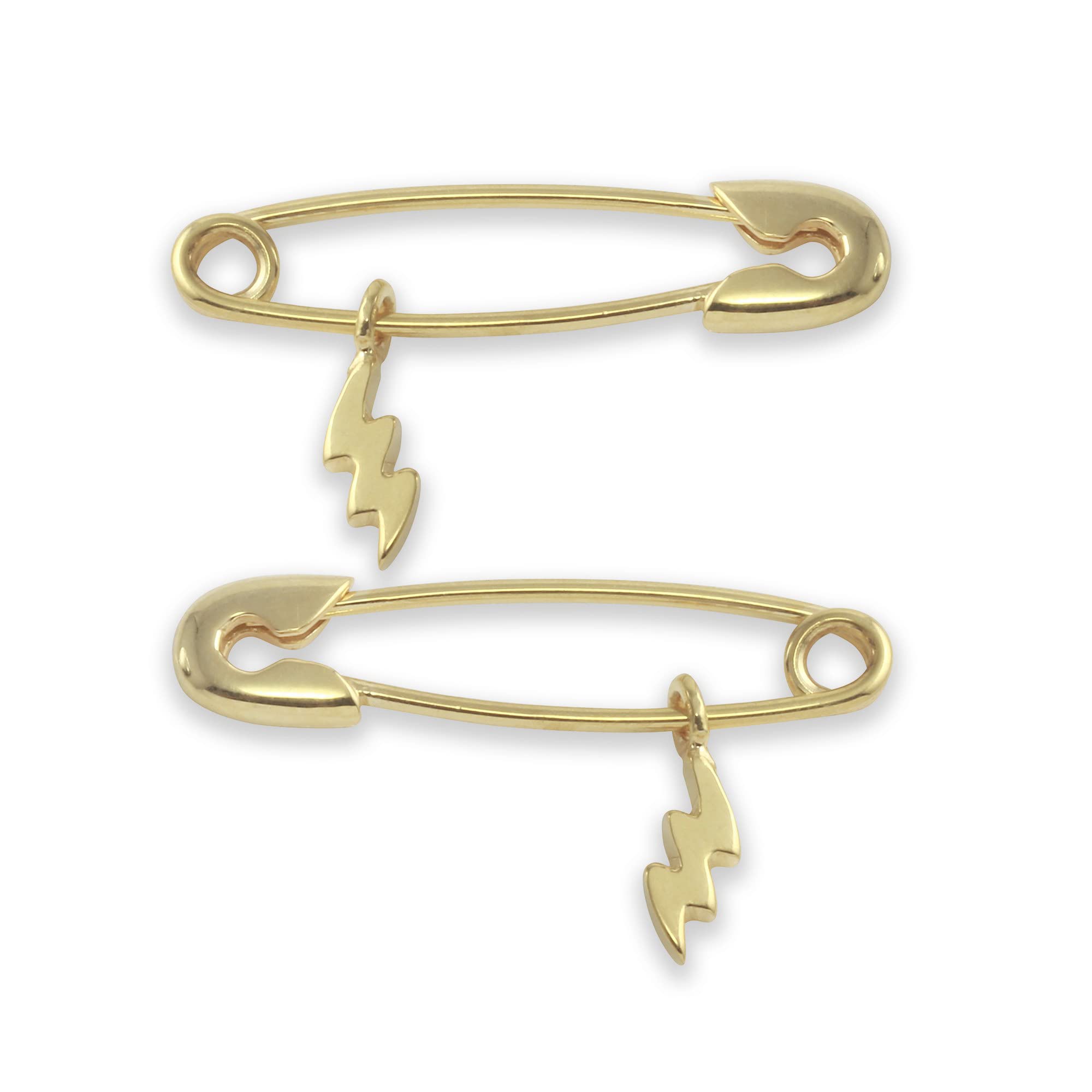 Monte Cristo Safety Pin Charm Earring - 14K Gold Single Hoop Earring for Women | Trendy Lightning Bolt Design | Made in USA | Perfect for Casual Wear, Parties & Gifts