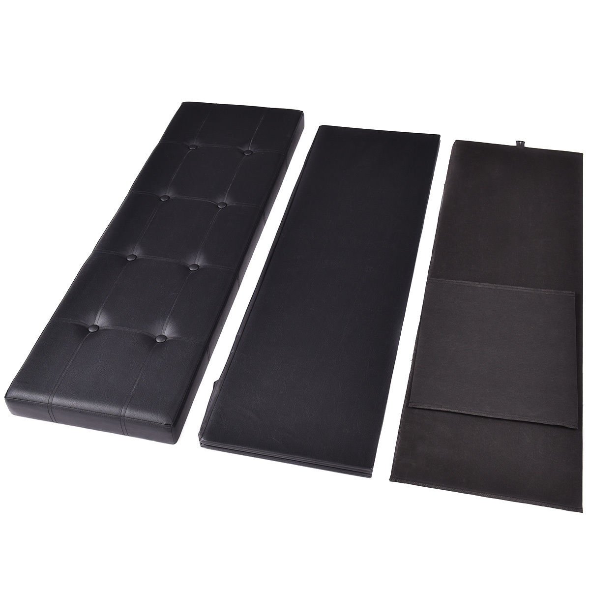 Folding Storage Ottoman Bench - Large Faux Leather Foot Rest Pouffe with Hidden Storage, Black | Perfect for Living Room, Bedroom & Home Organization