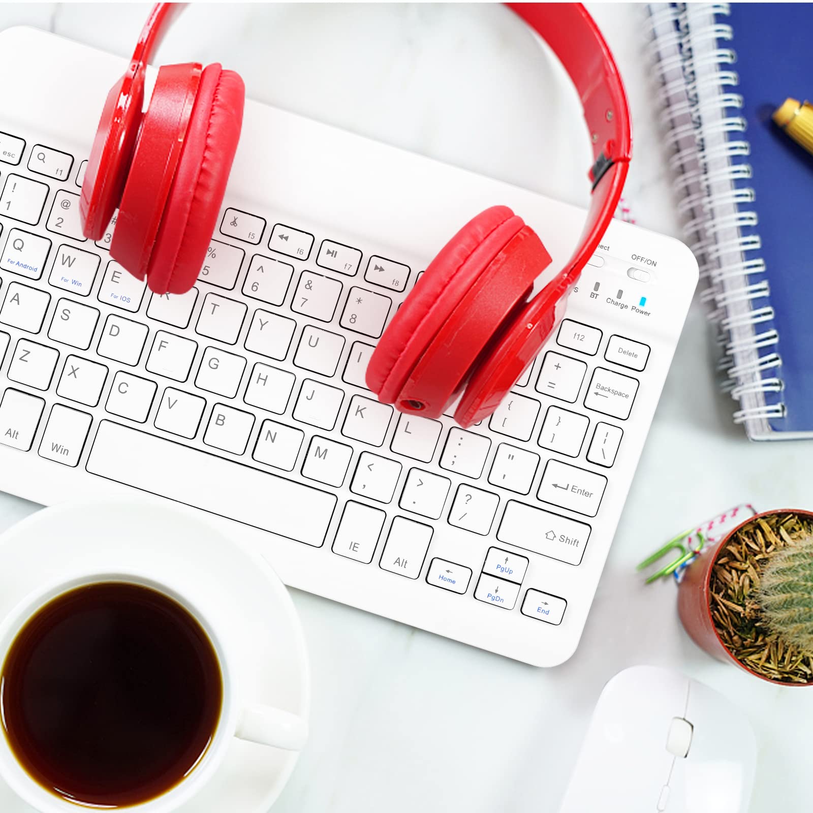 Rechargeable Bluetooth Keyboard and Mouse Combo - Ultra Slim Full-Size Wireless Keyboard with Ergonomic Mouse for Mac, iPad, PC, Laptop, Tablet - Compatible with vivo iQOO 9 SE & All Bluetooth Devices (Pure White) - Perfect for Office Work, Home Use, and Remote Learning