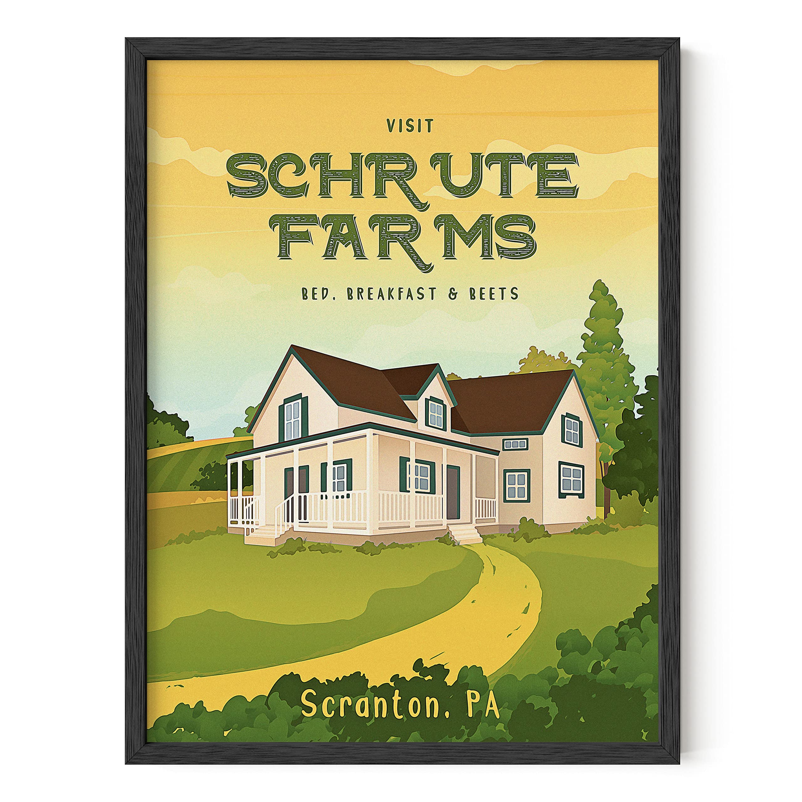 HAUS AND HUES Schrute Farms Dwight Schrute Office Poster - 12x16 Black Framed Wall Art for Home & Office Decor - Perfect for The Office Fans, TV Show Memorabilia & Workspace Inspiration