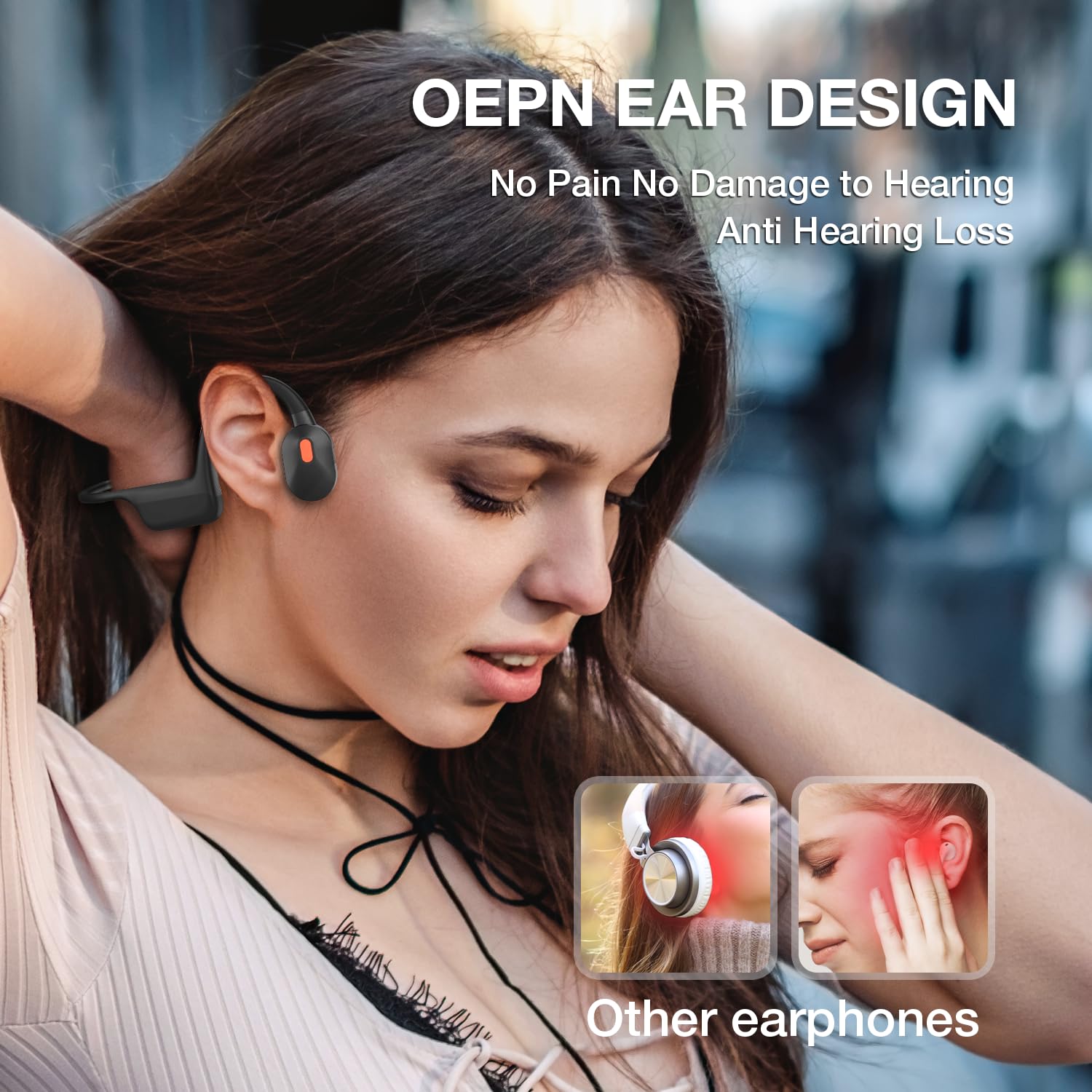 Open Ear Bluetooth Headphones with Microphone - Wireless Computer Headset for PC, Mac, Laptop - Comfortable Office, Home & Online Class Use - Lightweight Open-Ear Design (Gray, Includes USB Dongle)