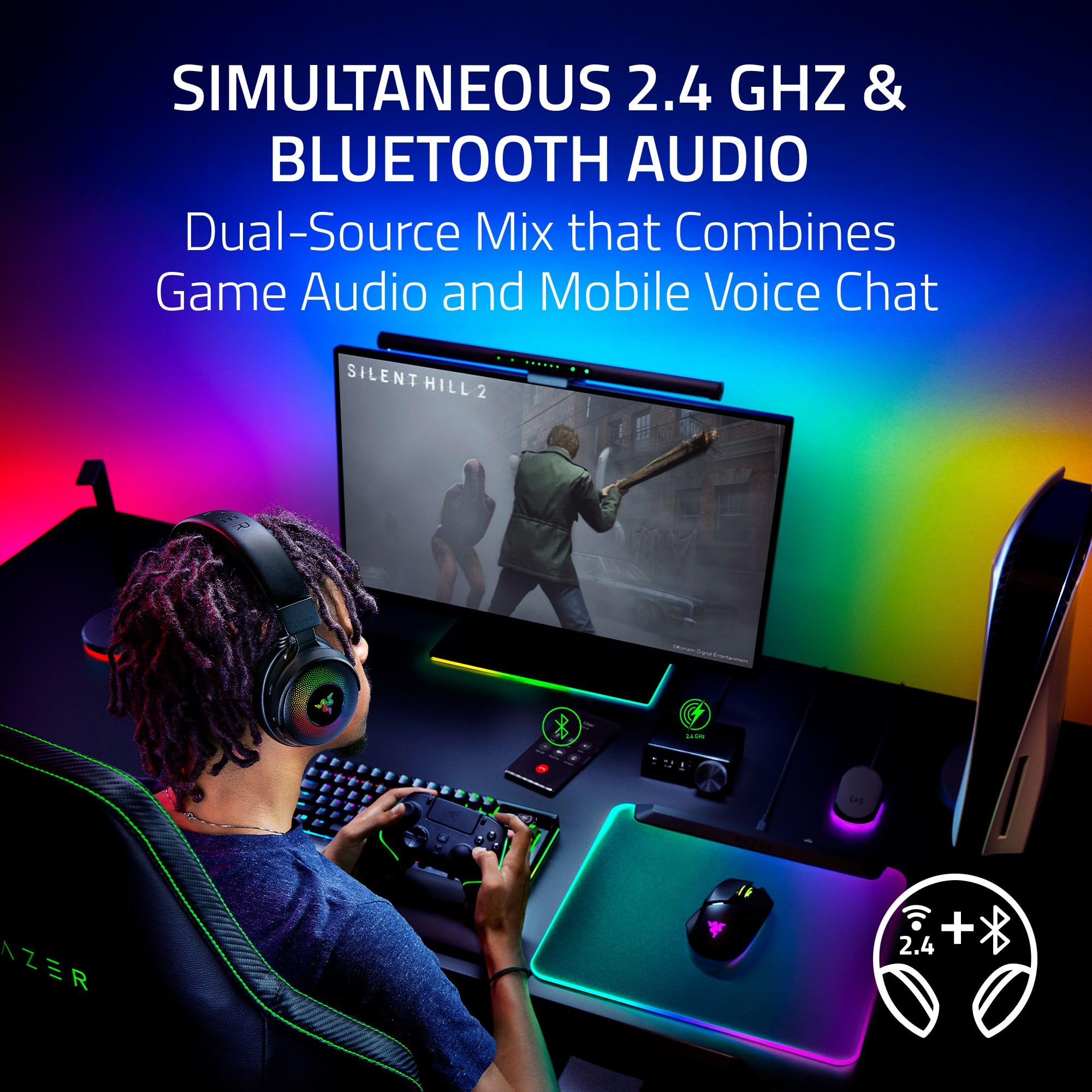 Razer Kraken V4 Pro Wireless Gaming Headset with OLED Control Hub - HD Haptics, 2.4GHz Wireless & Bluetooth Connectivity - USB/3.5mm Compatible - Super Wideband Mic for PC, Mac, PS5, Nintendo Switch, Steam Deck & Smartphone - Perfect for Competitive Gaming, Streaming & Virtual Meetings