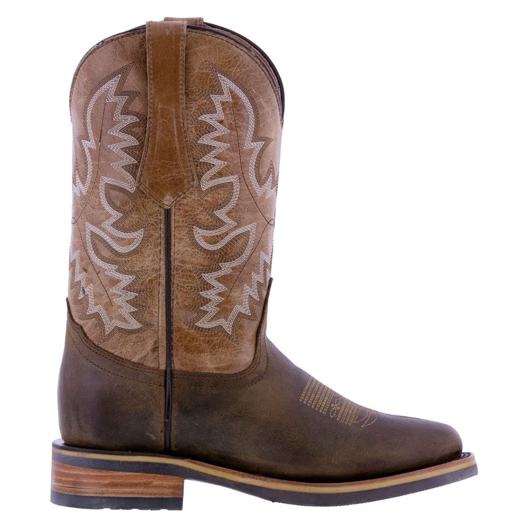 Men's Honey Brown Western Leather Cowboy Boots - Rodeo Saddle Roper Toe - Comfortable & Durable for Country Dancing, Rodeo Events & Outdoor Adventures