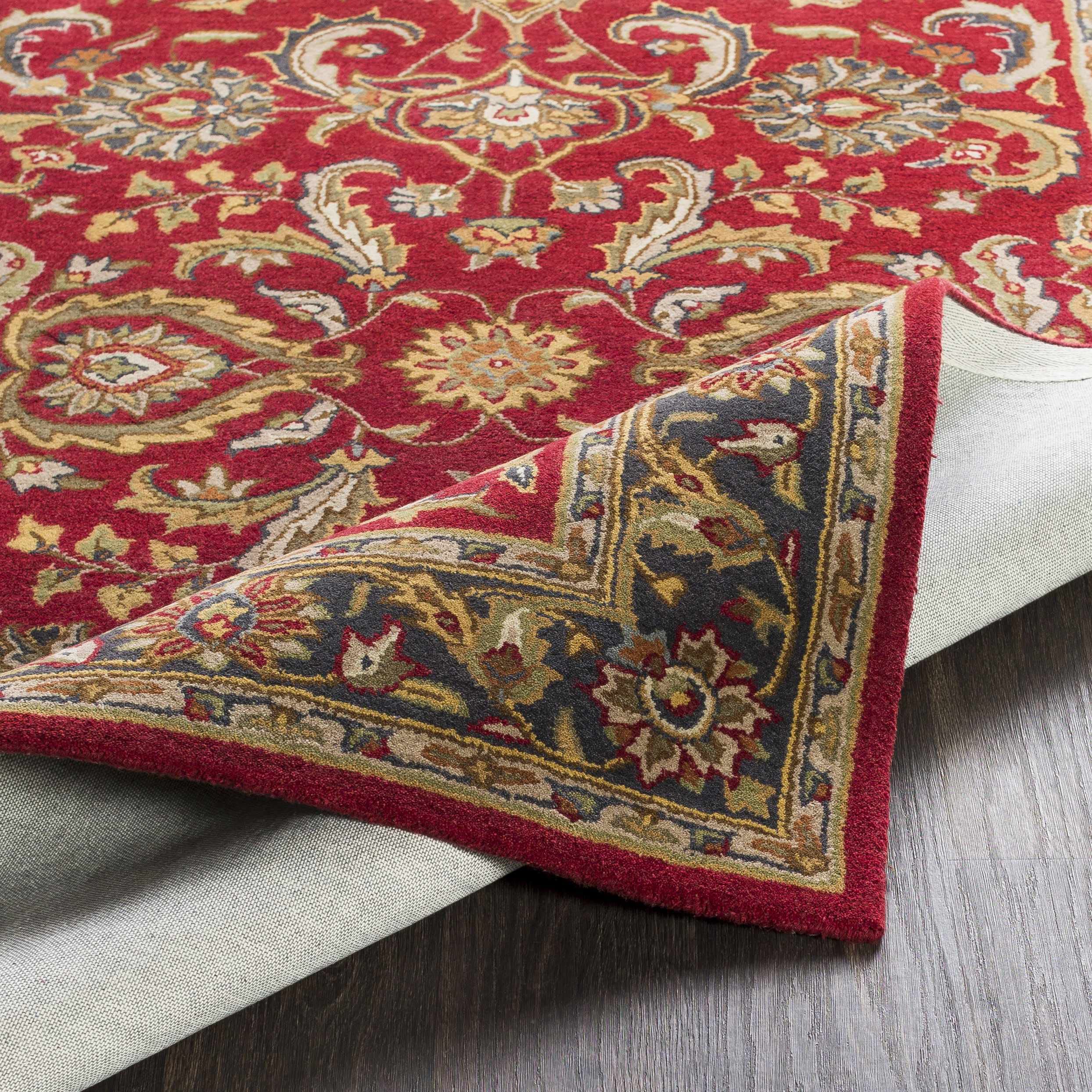 Hauteloom Hankamer Wool Area Rug for Living Room & Bedroom - Traditional Design in Red, Navy, Mustard - 9' x 13' - Soft & Durable Floor Covering for Home Decor, Cozy Comfort