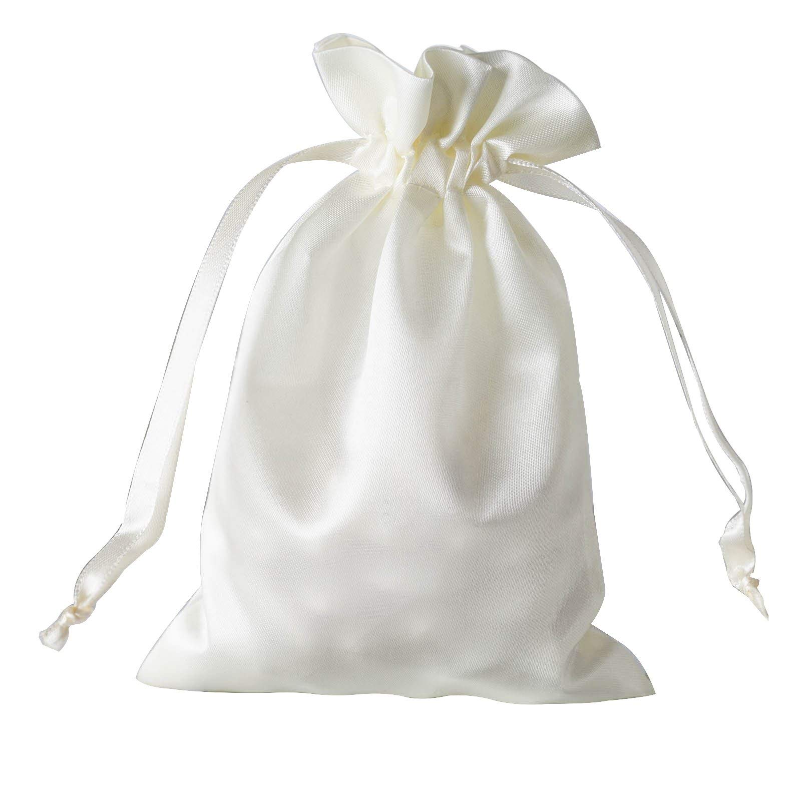 60 Pcs 5x7 Inch Ivory Satin Drawstring Bags - Wedding Favors, Party Gifts, Jewelry Pouches & Candy Bags for Bridal Showers, Baby Showers, Birthday Parties and Special Events