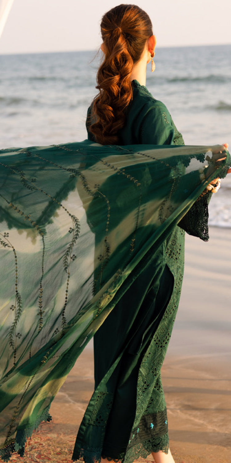 Chikankari Embroidered Lawn Green Stitched Suit - Nureh - Elegant Pakistani Formal Wear for Weddings & Special Occasions
